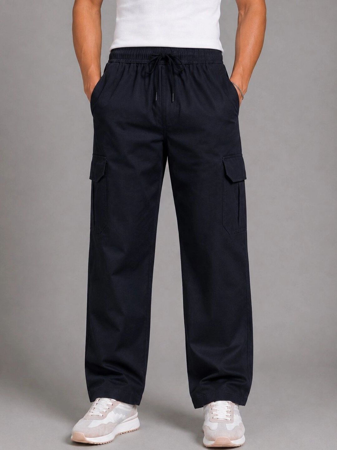 FIRST STITCH Men Relaxed Easy Wash Cargos Trousers-picture-21