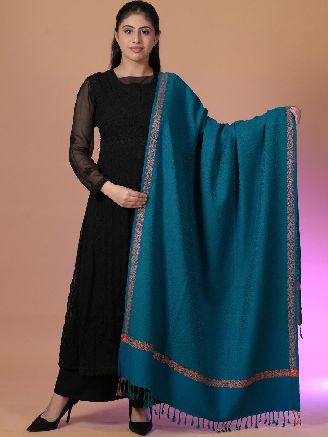 S.T. Women Ethnic Motifs Woven Design Acrylic Shawl-picture-22