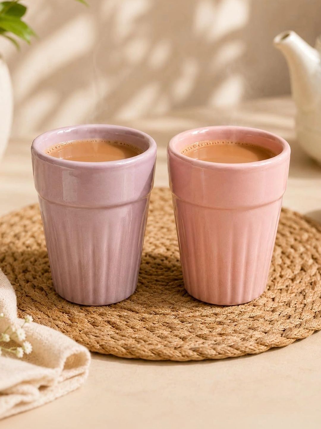 Manifested Decor Pink Crafted Ceramics Textured Ceramic Glossy Cups Set of Cups and Mugs-picture-16