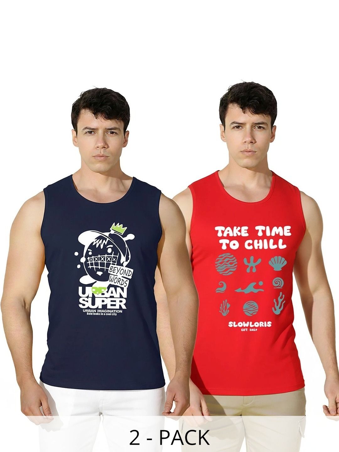 SLOWLORIS Pack of 2 Printed Cotton Gym Vest-picture-49