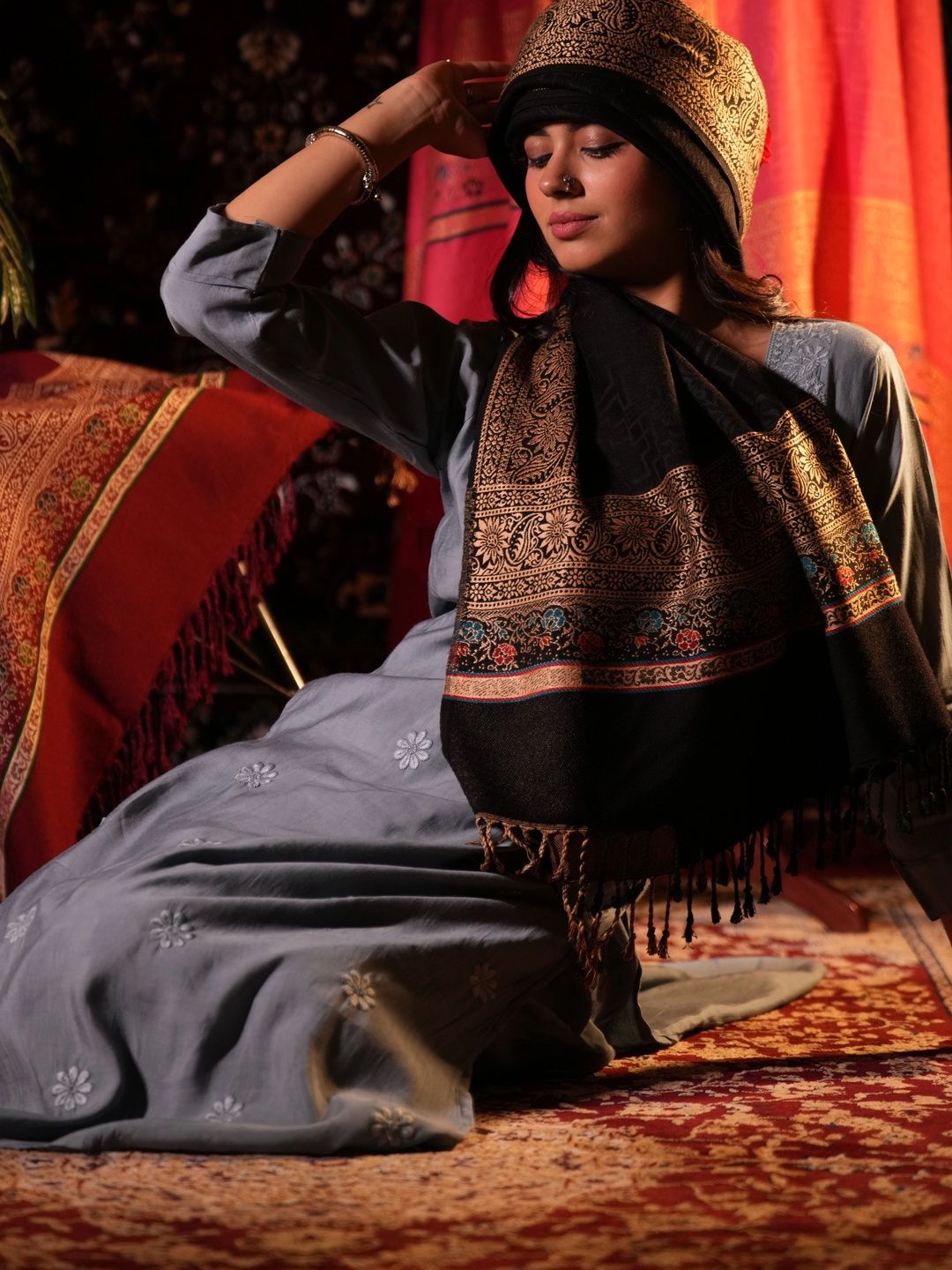S.T. Women Ethnic Motifs Woven Design Acrylic Shawl-picture-46