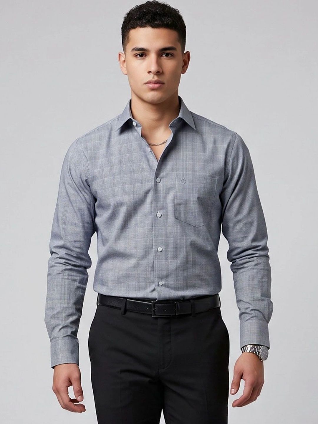 Charagh Din Men Premium Windowpane Checks Checked Formal Shirt-picture-38