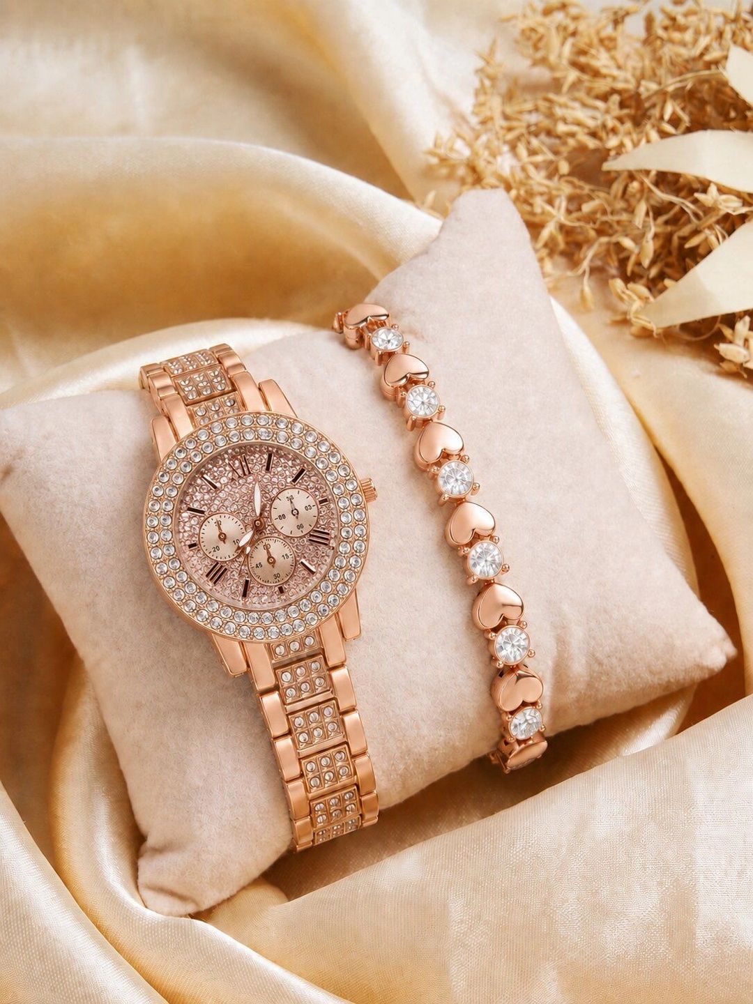 Zuperia Stainless Steel Watch Gift Set 01RG_StoneChrno_RG_Dot_Brclt