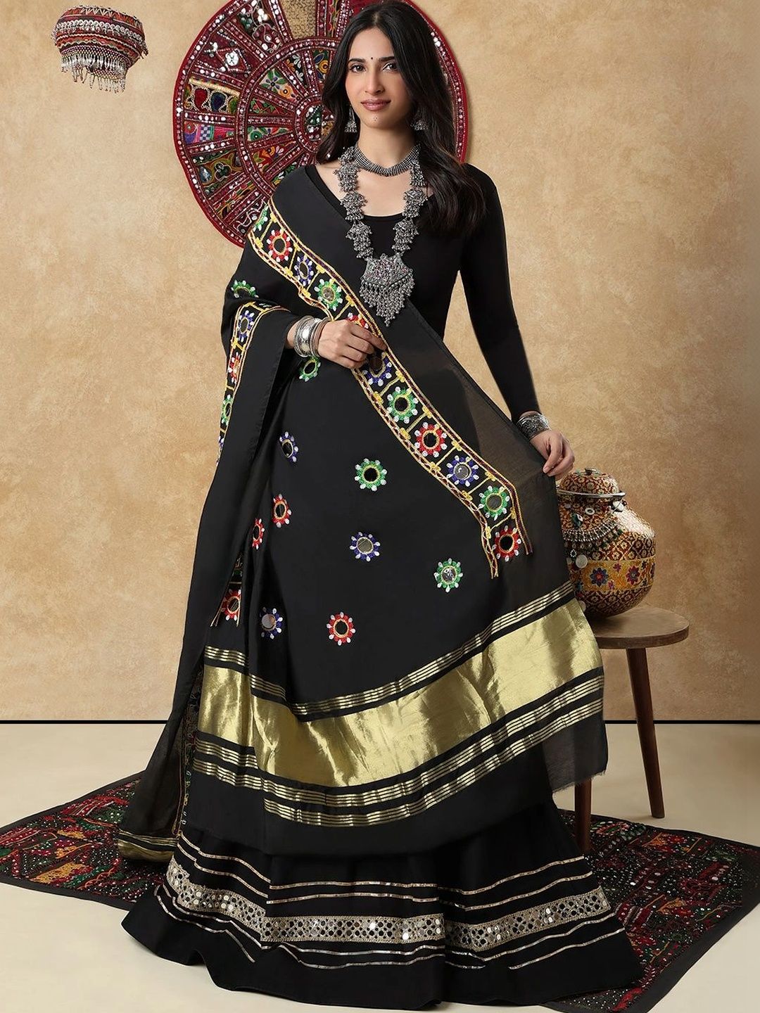 salwar studio ethnic motifs dupatta with mirror work