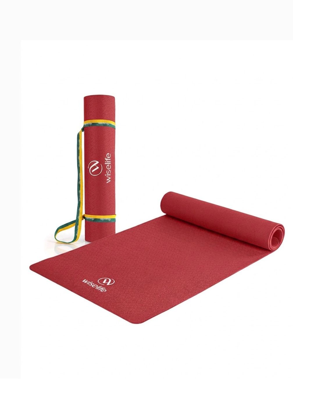 WiseLife Brown & White Textured Anti Skid Yoga Mat & Yoga Strap
