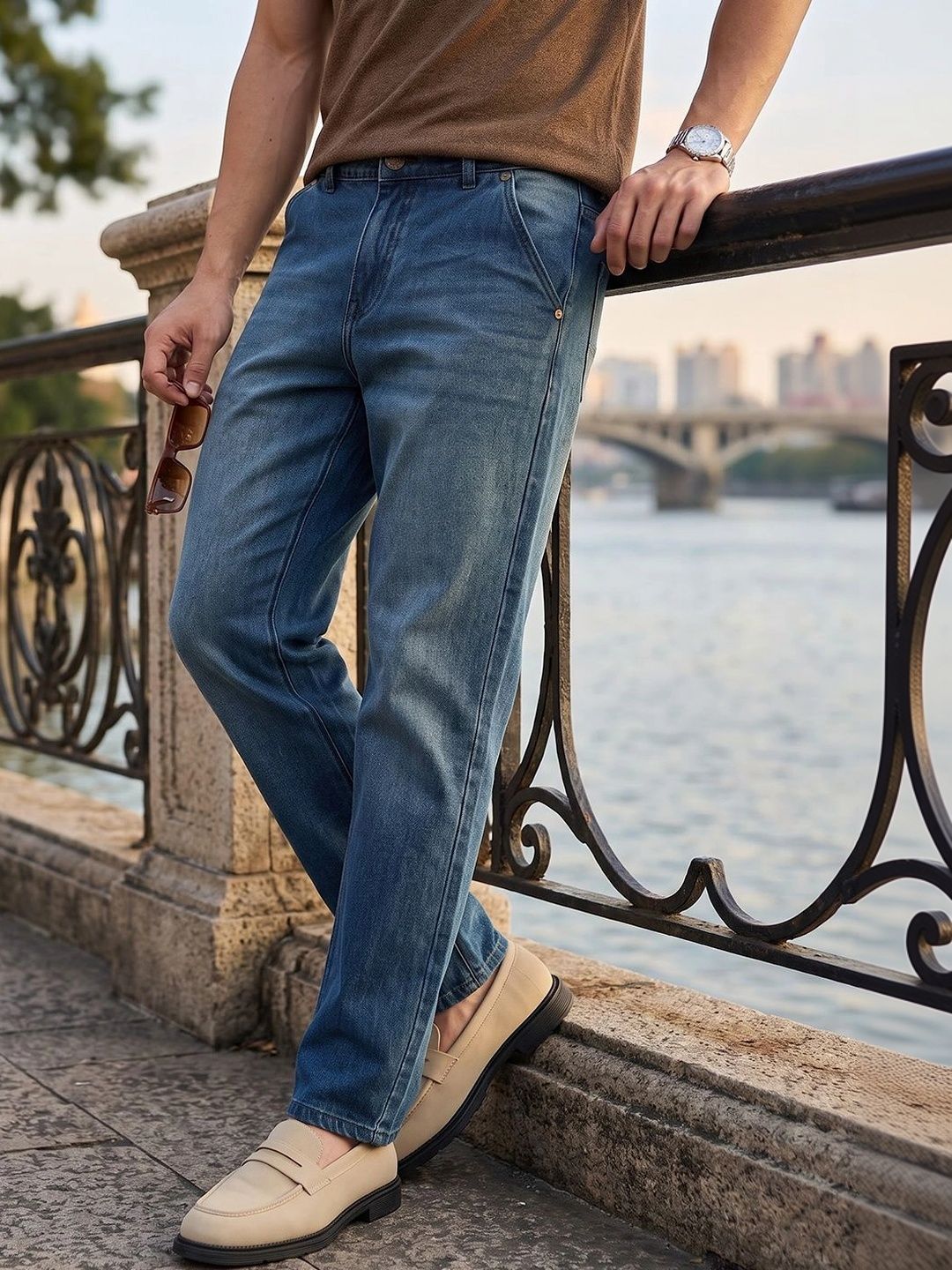 Thomas Scott Men Smart Slim Fit Mid-Rise Low Distress Light Fade Stretchable Jeans-picture-30
