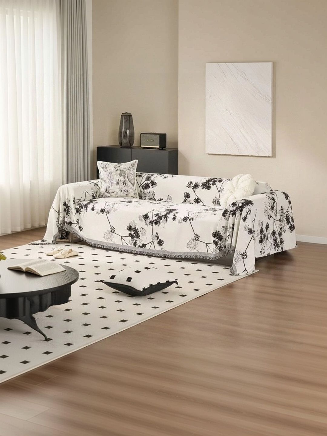 The Furnishing Tree Beige Printed 1 Piece Sofa Cover Without Arms-picture-30