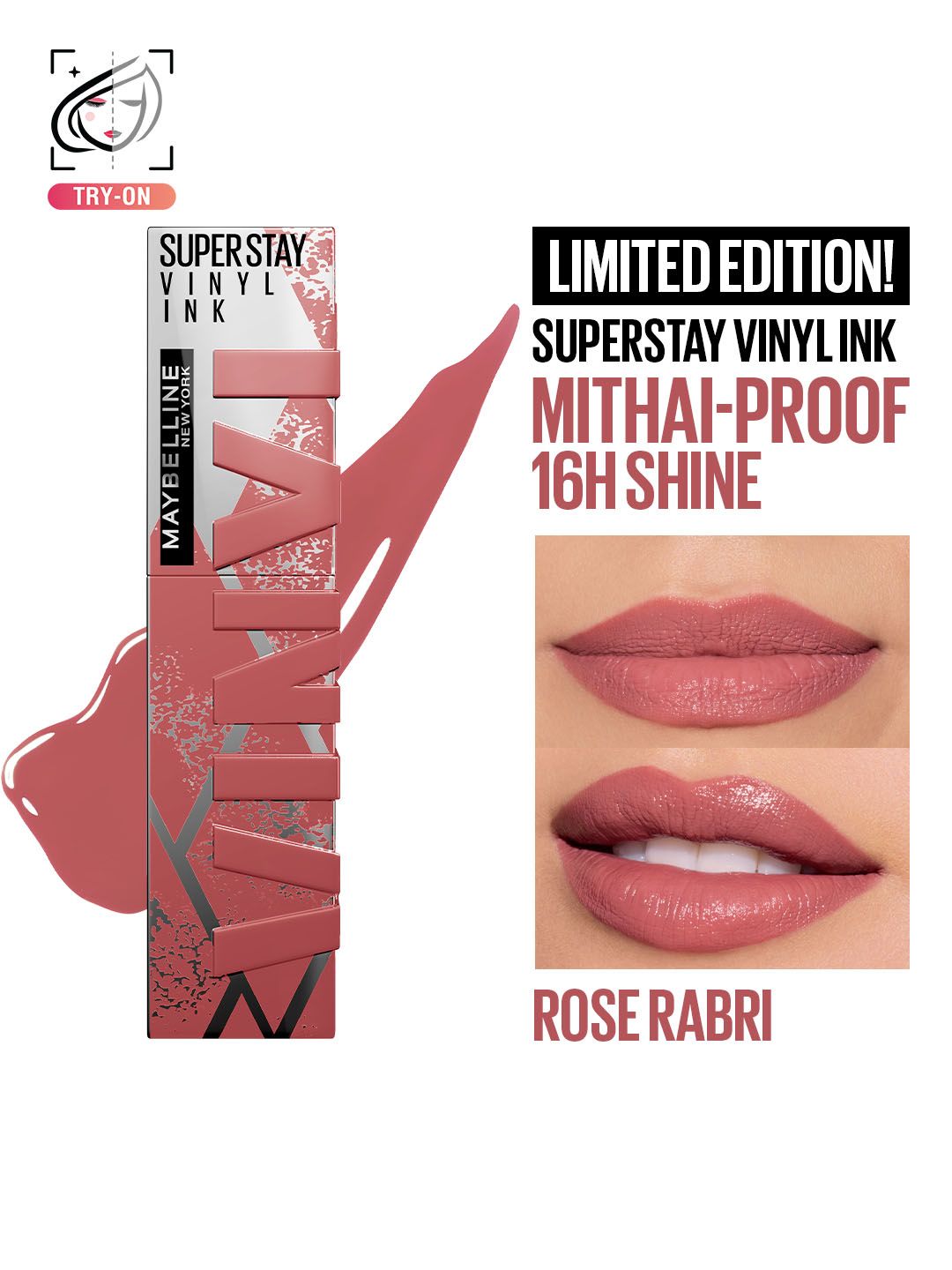 Maybelline New York Mithai Limited Edition Superstay Vinyl Ink Lipstick 4.2g - Rose Rabri-image-16
