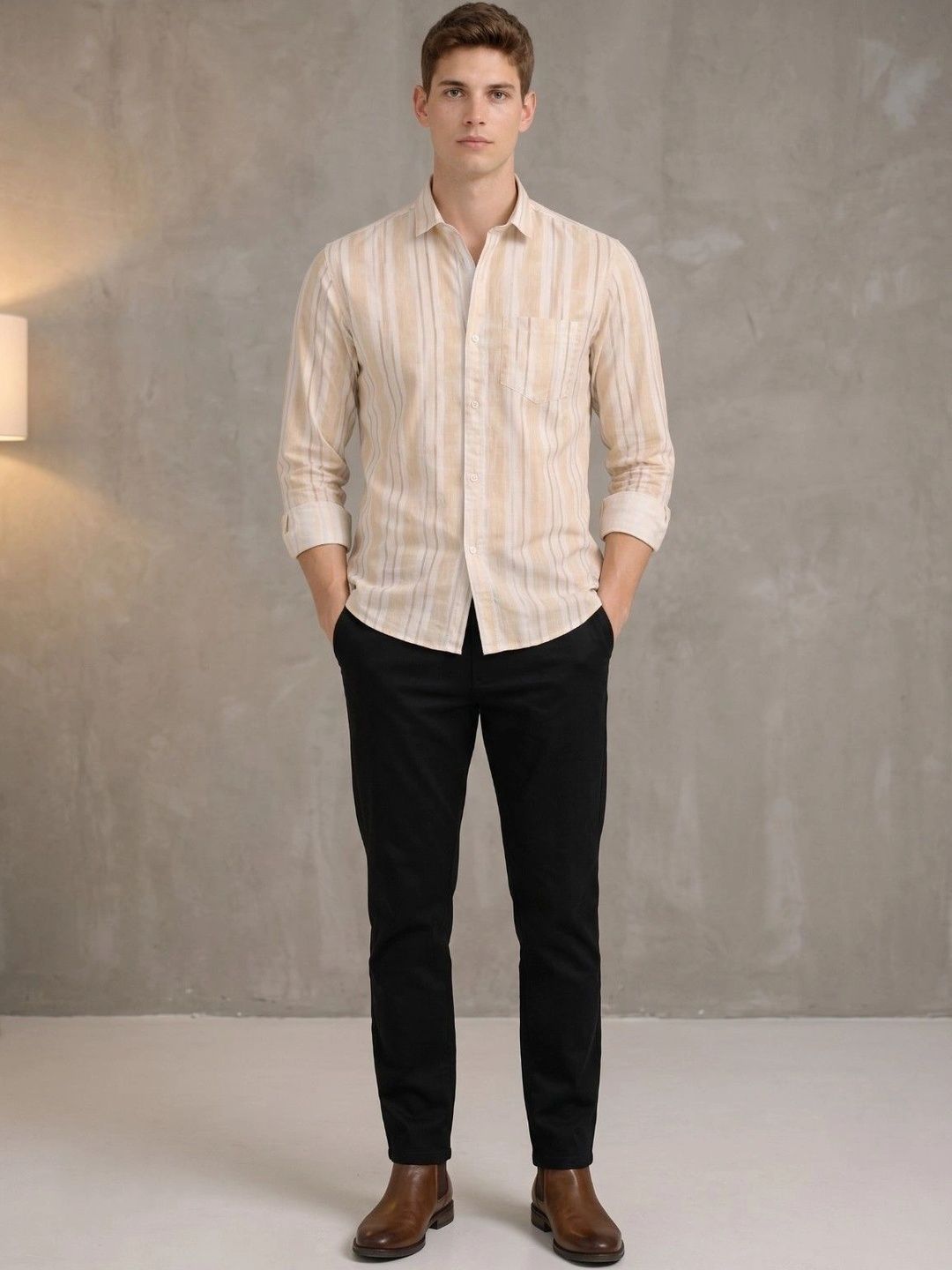STUDIO-9 Men Striped Casual Pink Shirt