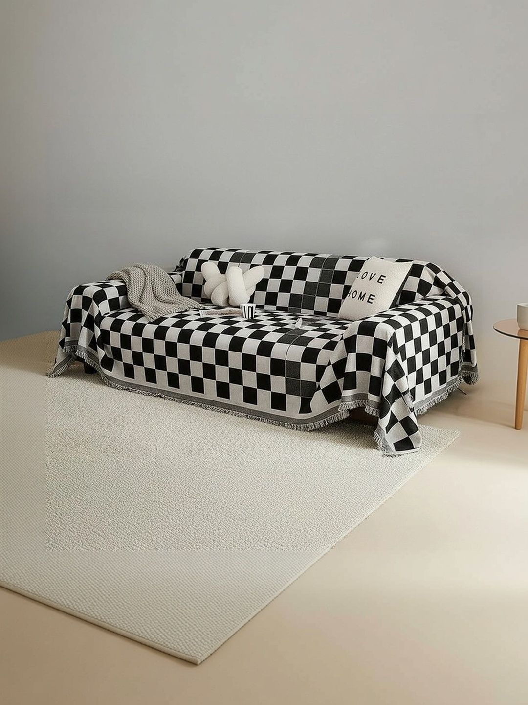 The Furnishing Tree Black Checked 1 Piece Sofa Cover Without Arms-picture-31