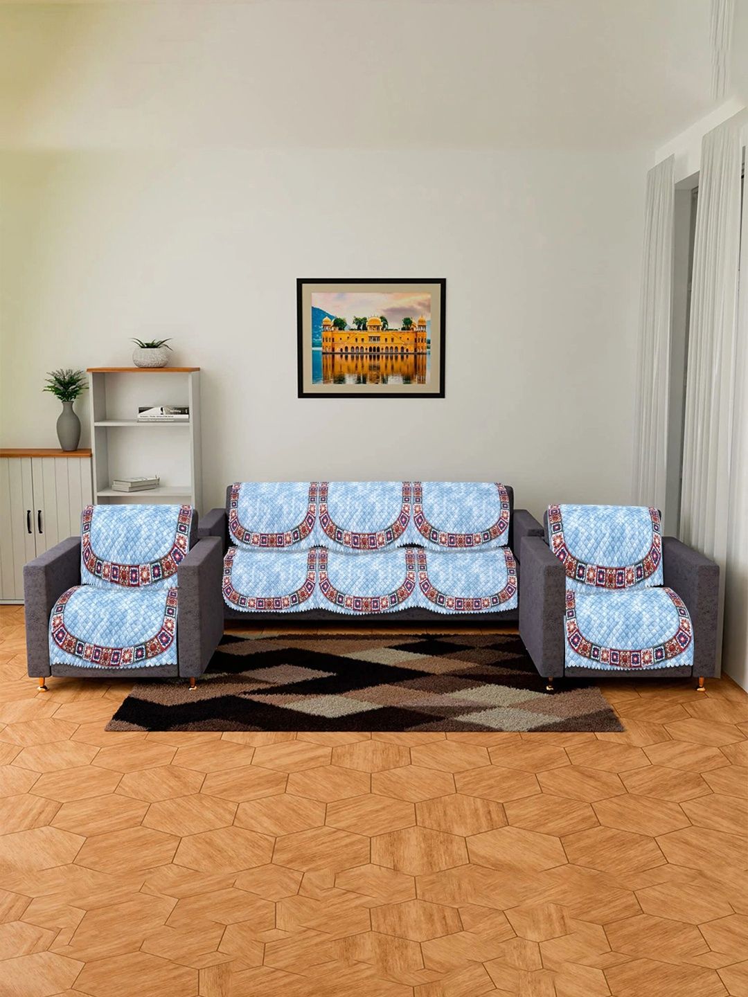 salajya anchla turquoise blue sofa cover without arms