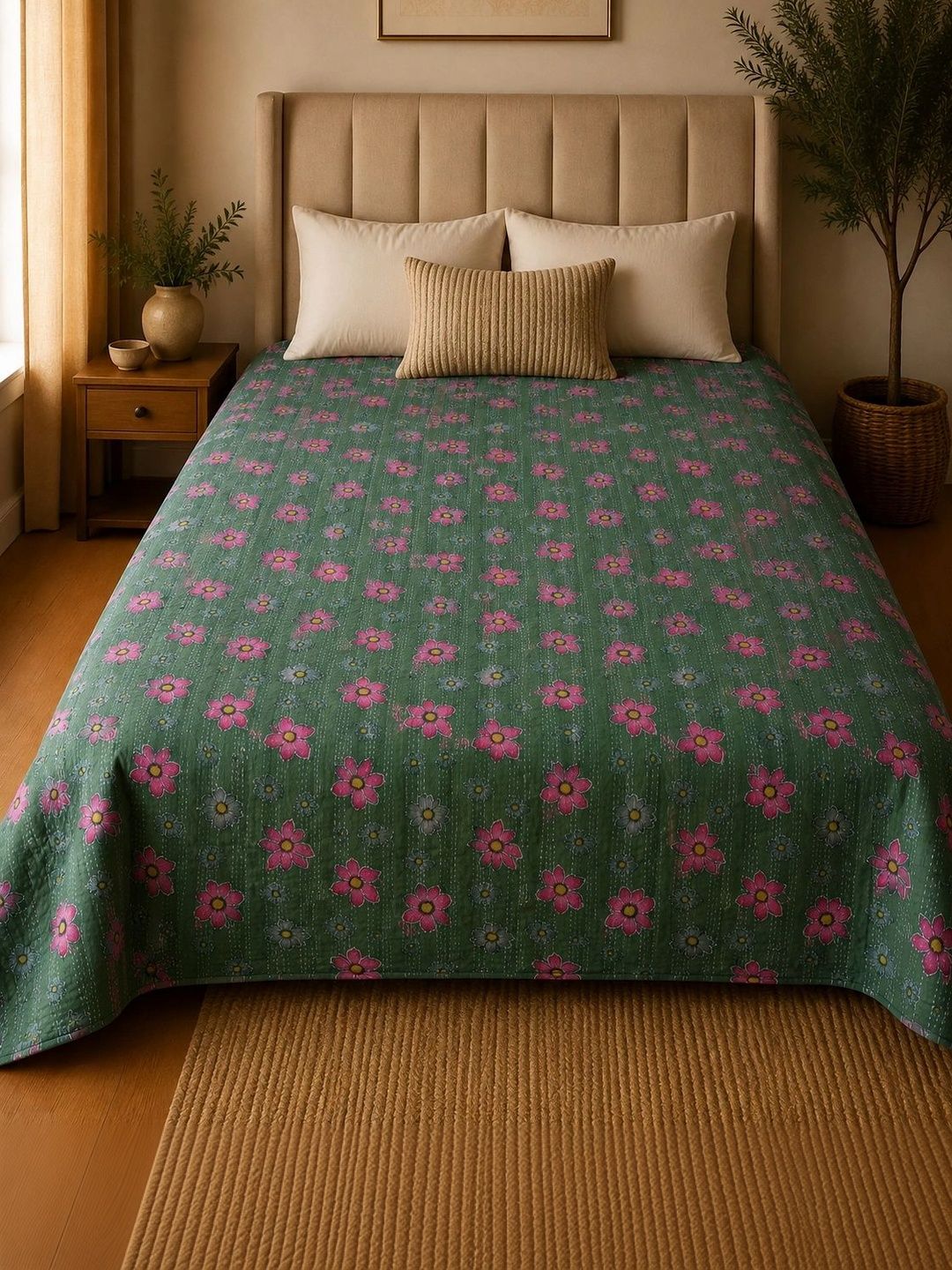 HANDICRAFT PALACE Pink Floral Cotton Single Bed Covers-picture-12