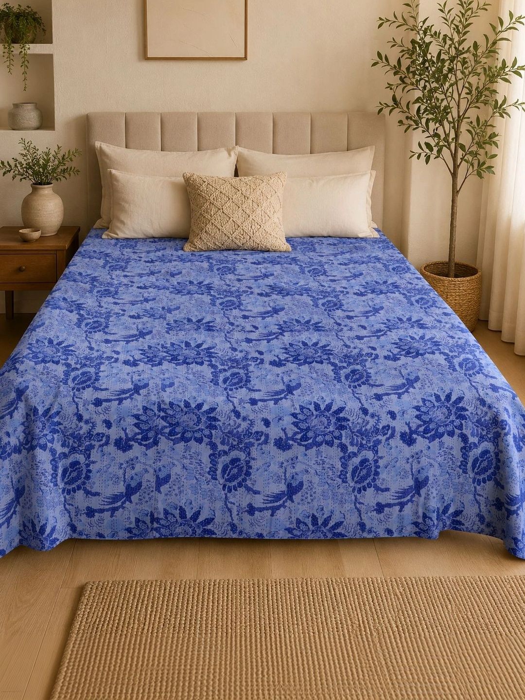 HANDICRAFT PALACE Blue Floral Cotton Single Bed Covers-picture-18