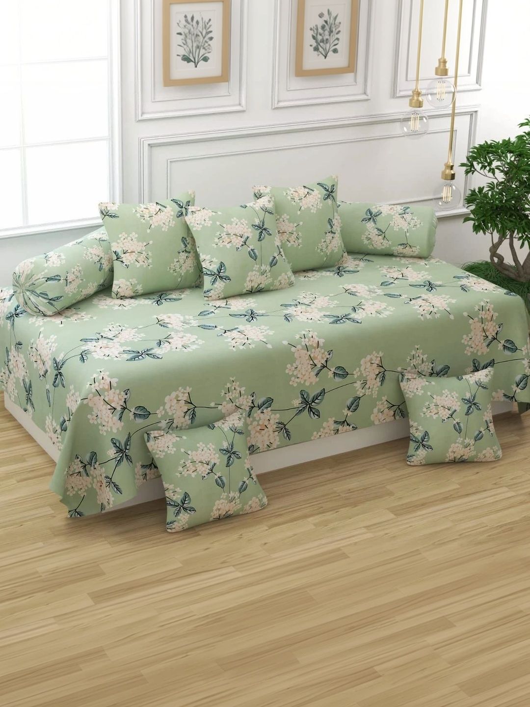 bromwick 8-pcs blue printed bedsheet with bolster & cushion covers