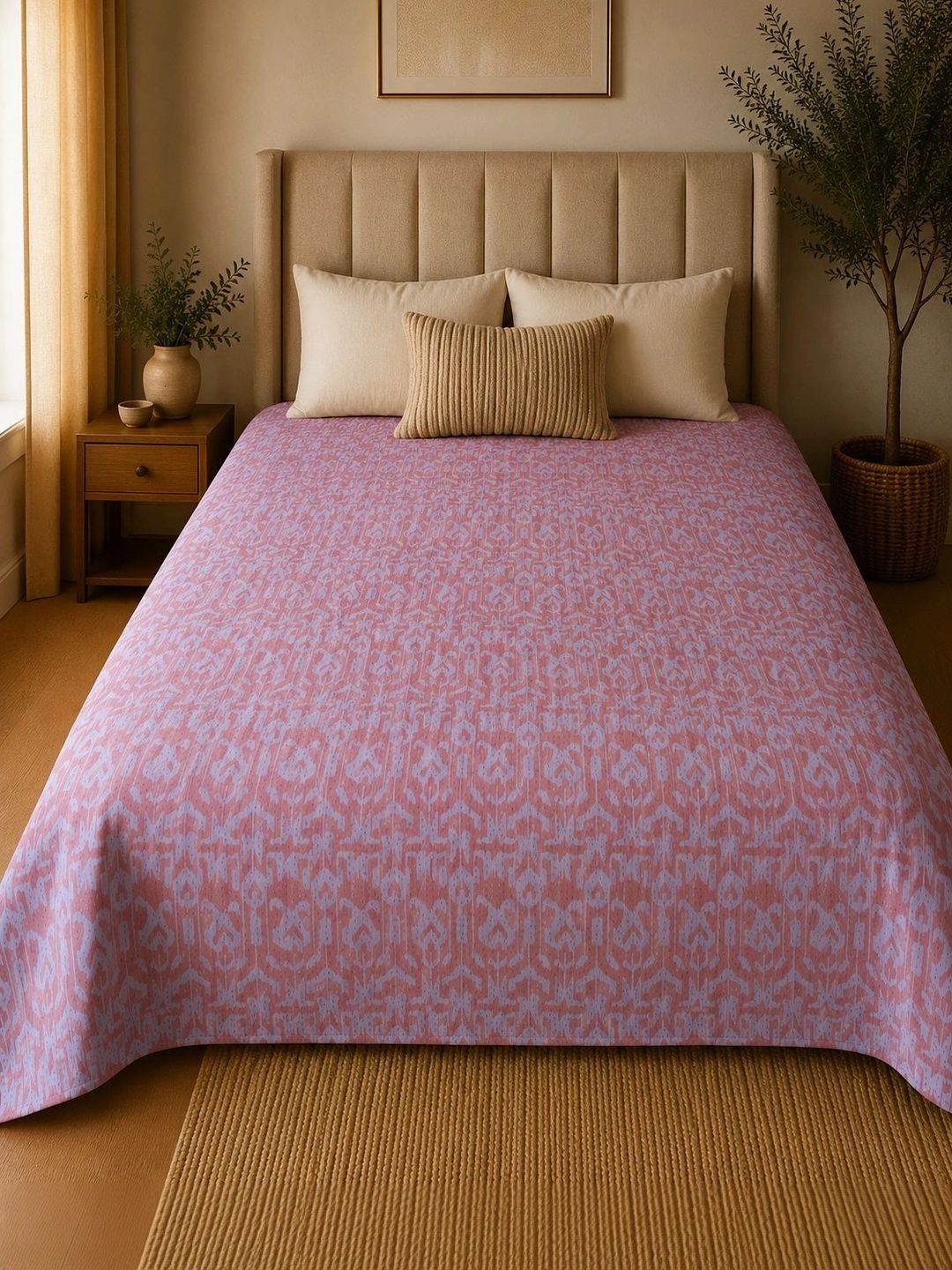 HANDICRAFT PALACE Pink Geometric Cotton Single Bed Covers-picture-33