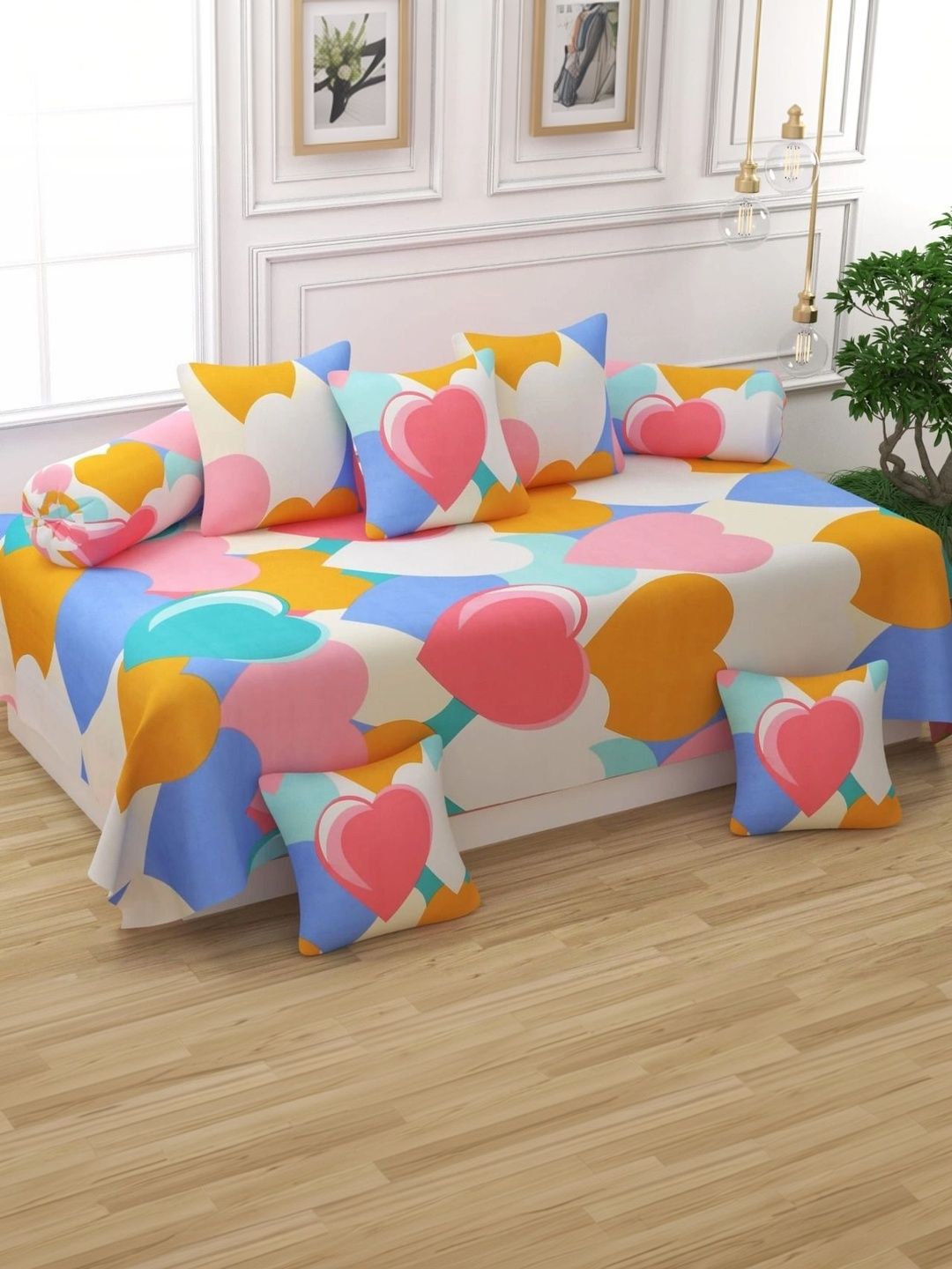 bromwick 8-pcs blue printed bedsheet with bolster & cushion covers