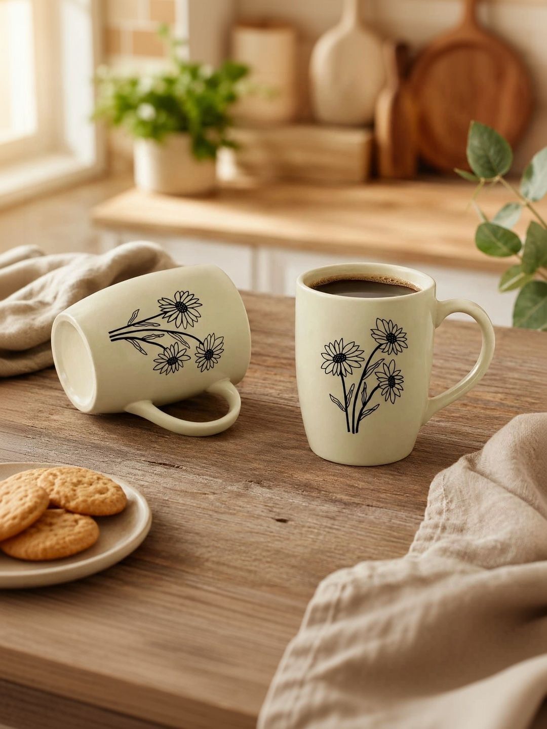BRINNS White Floral Printed Ceramic Matte Mugs Set of Cups and Mugs-picture-9