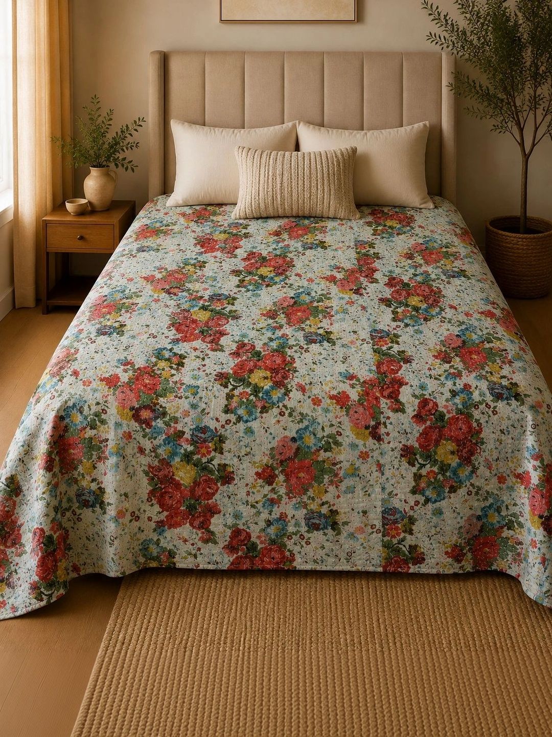 HANDICRAFT PALACE White Floral Cotton Single Bed Covers-picture-15