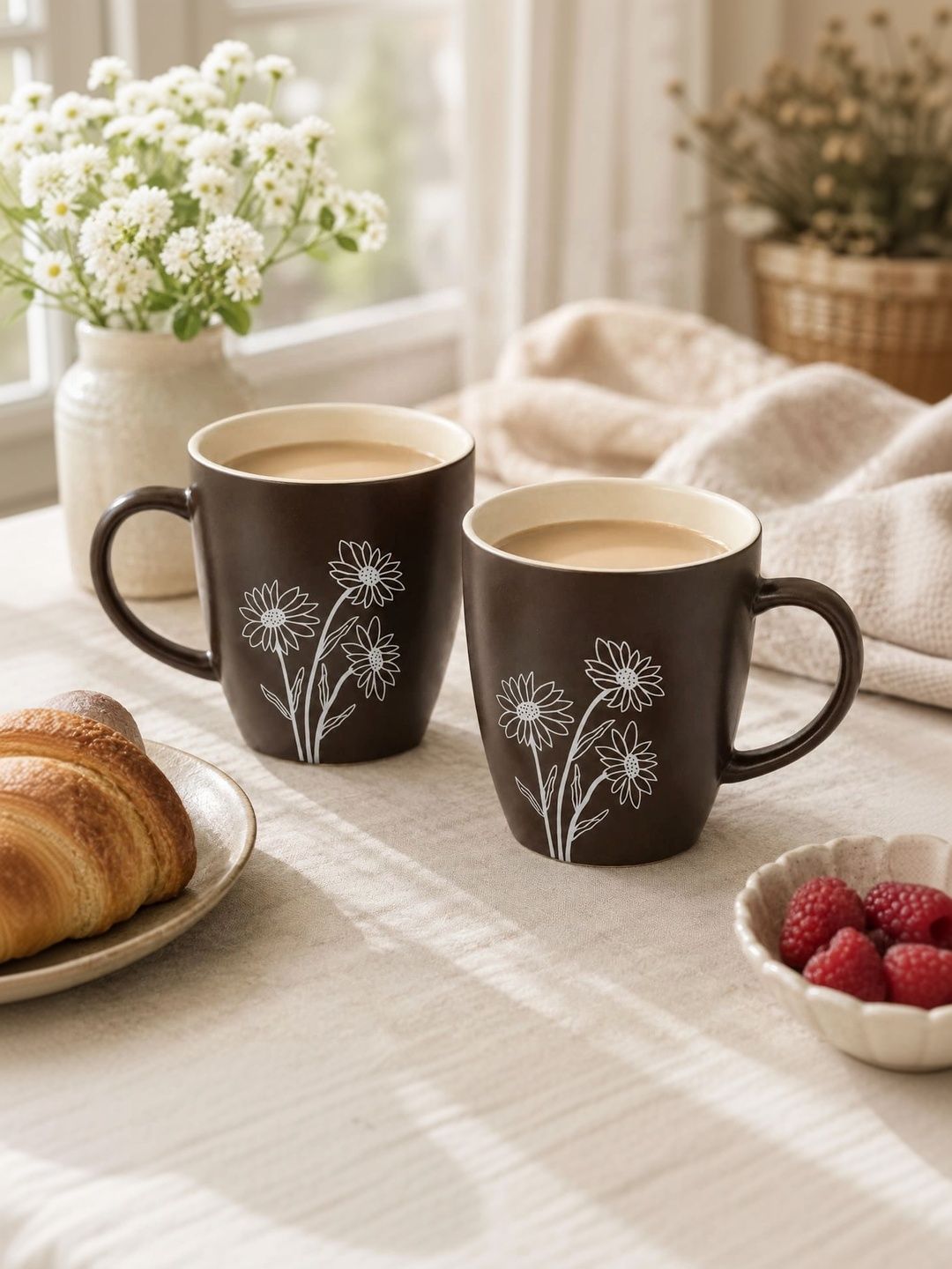 BRINNS Brown Floral Printed Ceramic Matte Mugs Set of Cups and Mugs-picture-7