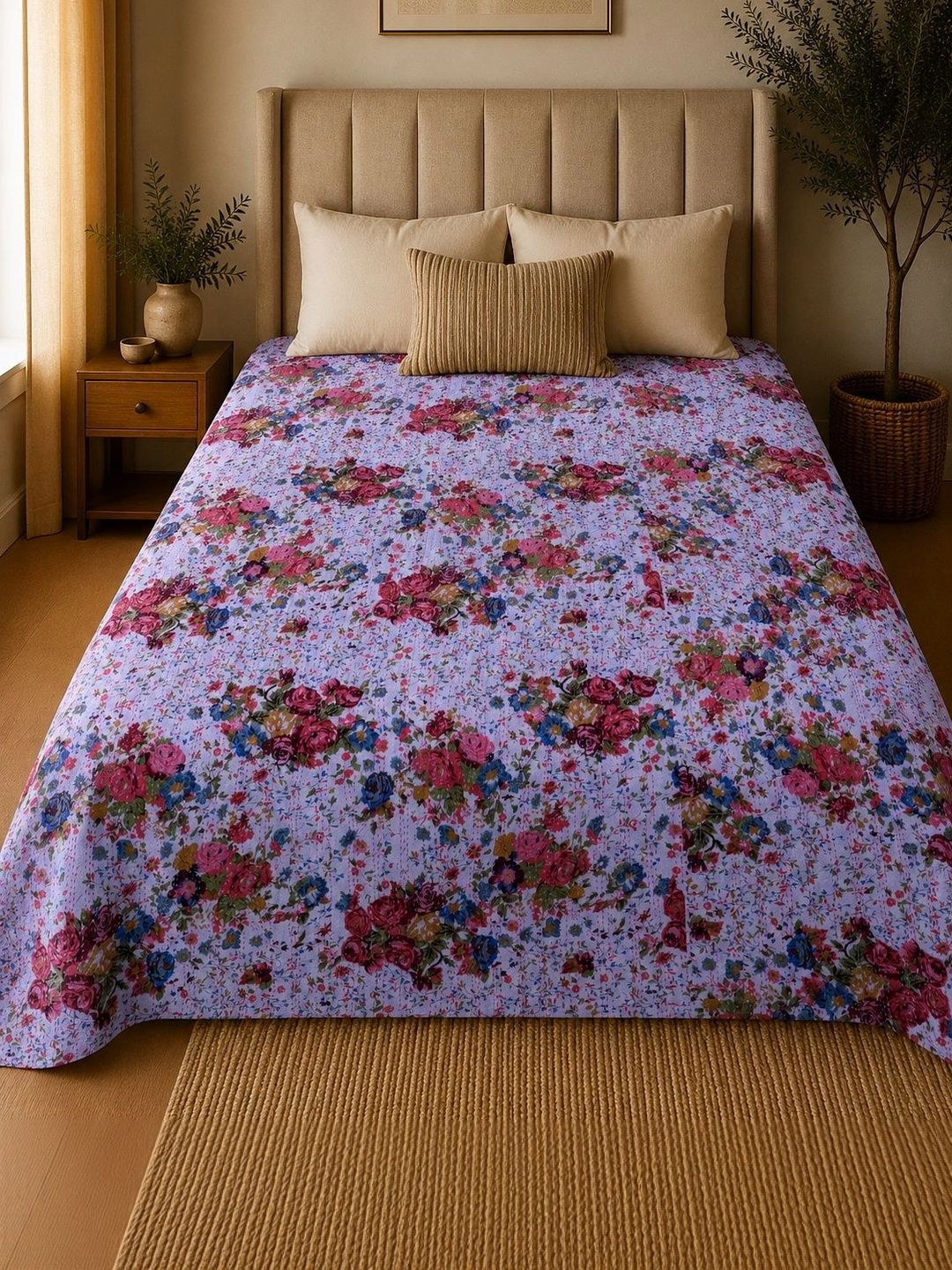 HANDICRAFT PALACE Purple Floral Cotton Single Bed Covers-picture-34
