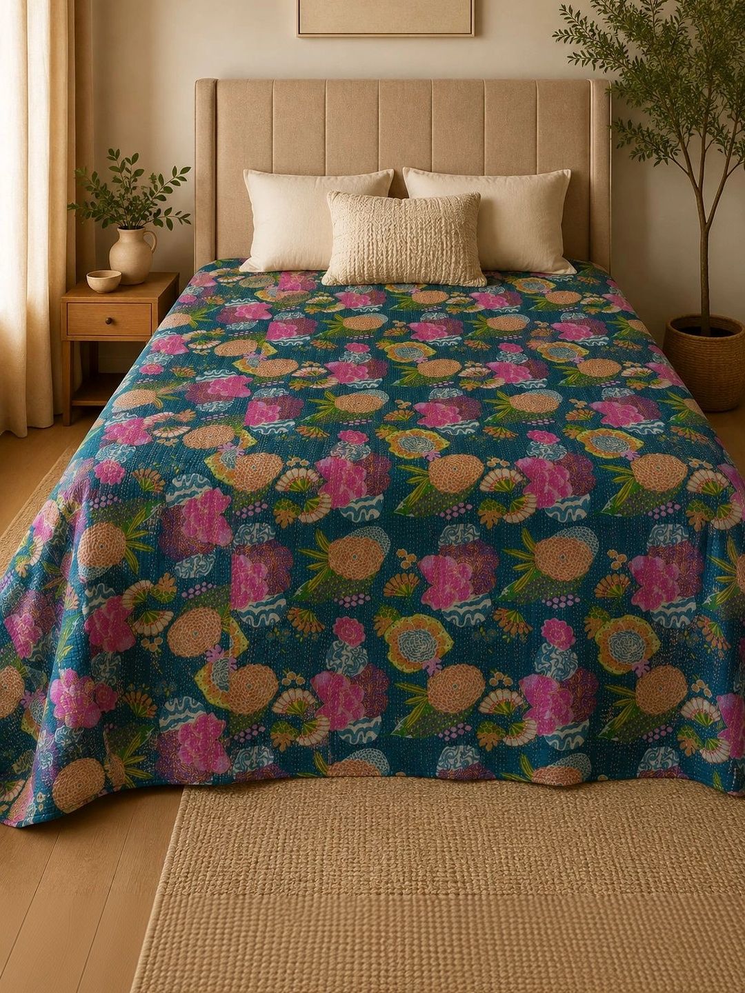 HANDICRAFT PALACE Green Floral Cotton Single Bed Covers-picture-16