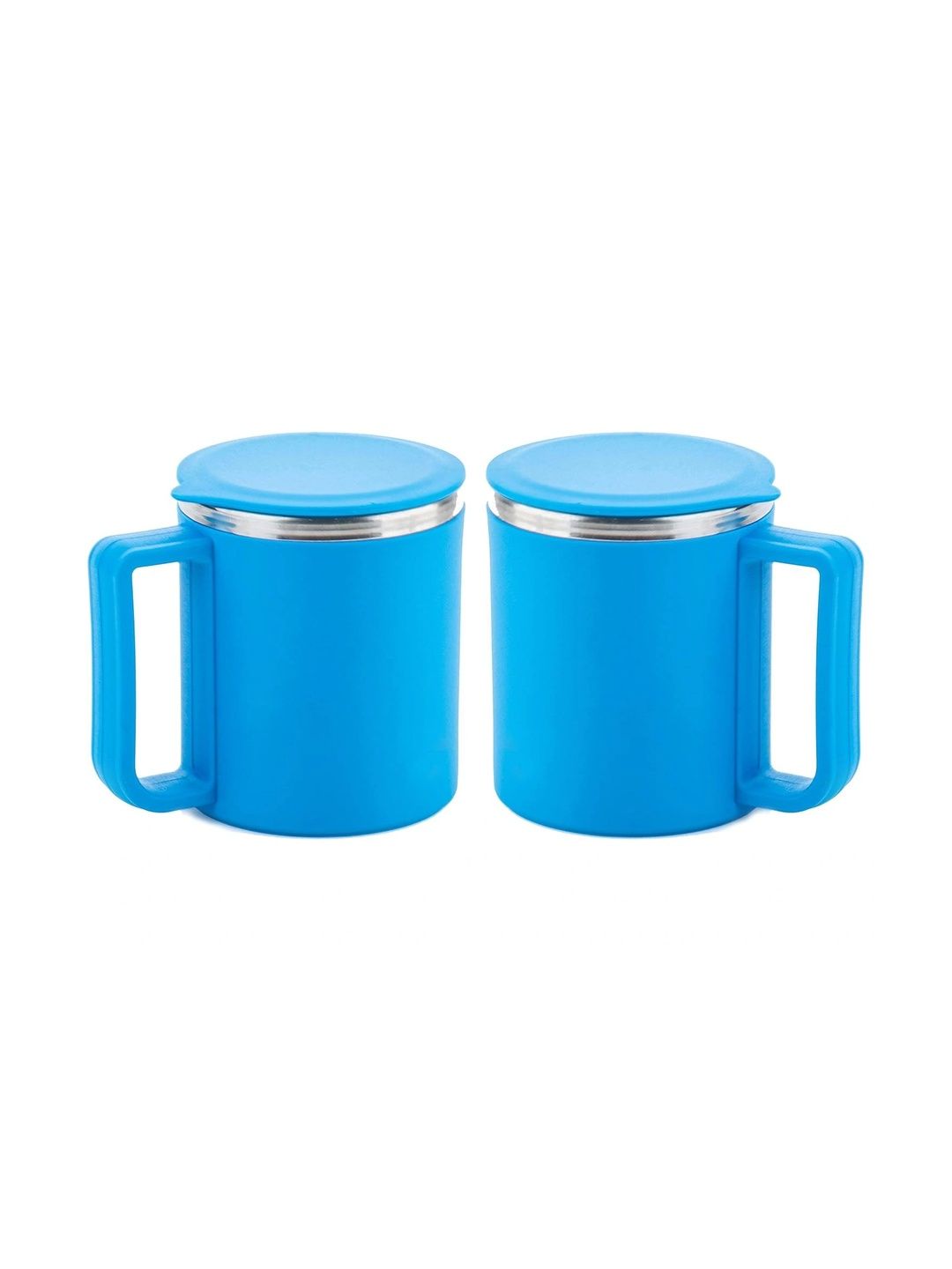 metstik blue solid stainless steel glossy mugs set of cups and mugs