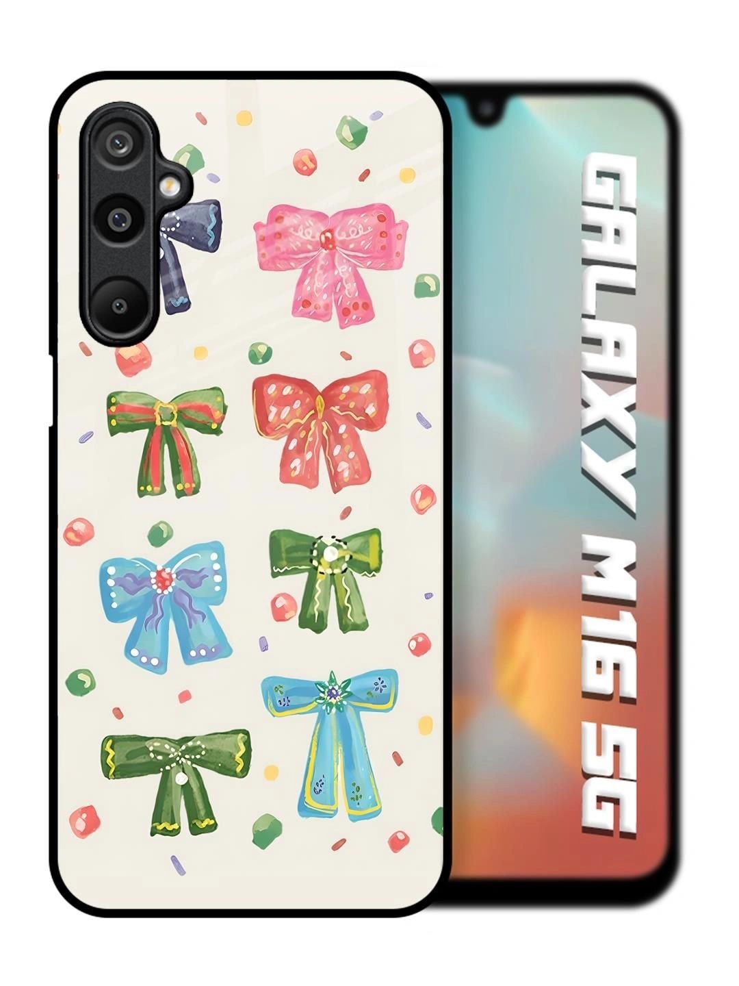 QRIOH Colorful Ribbon Bows Glass Mobile Backcase for Samsung Galaxy M16 5G-picture-5