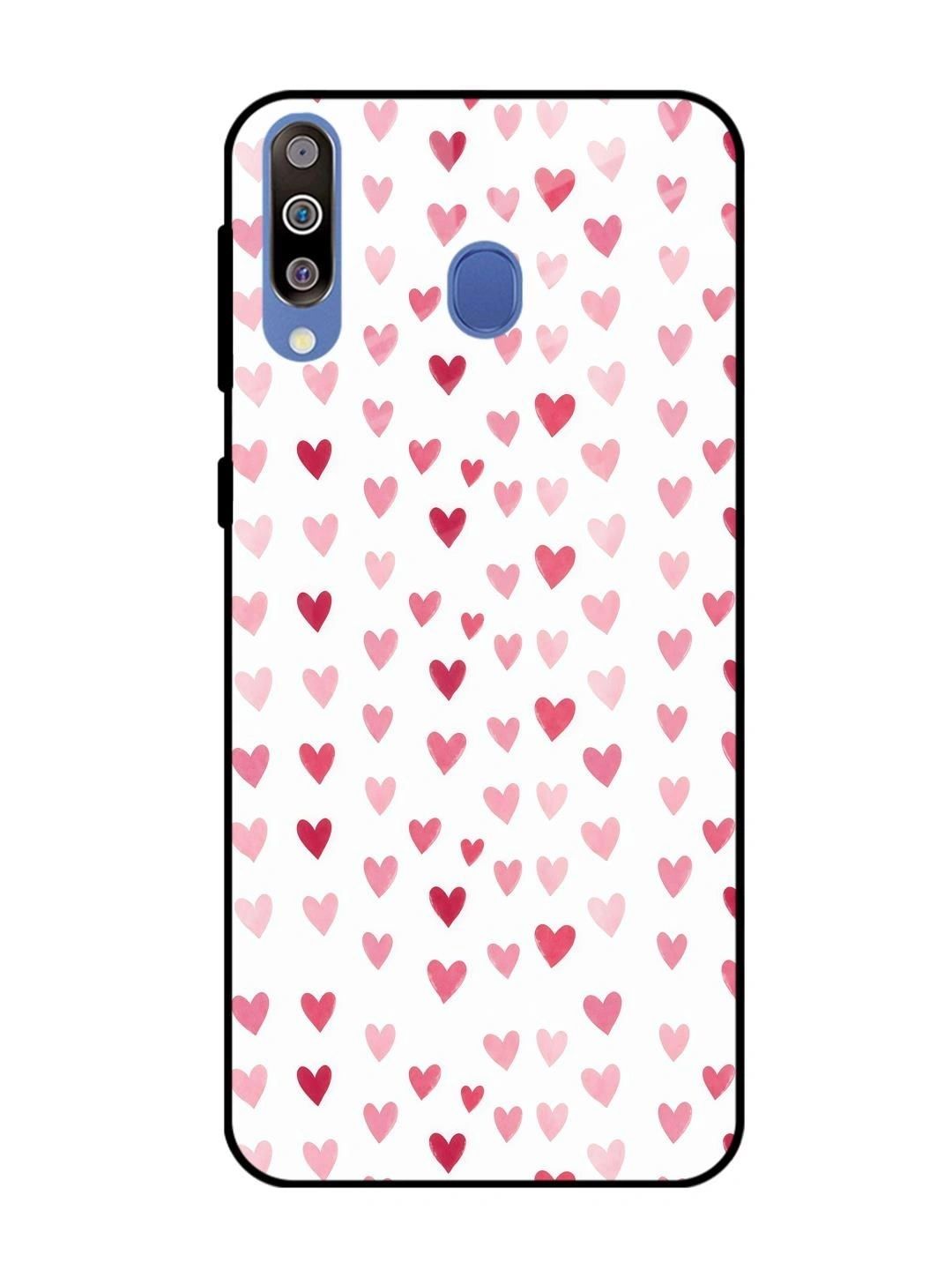 QRIOH White Pink Dainty Hearts Glass Mobile Backcase for Samsung Galaxy M40-picture-20