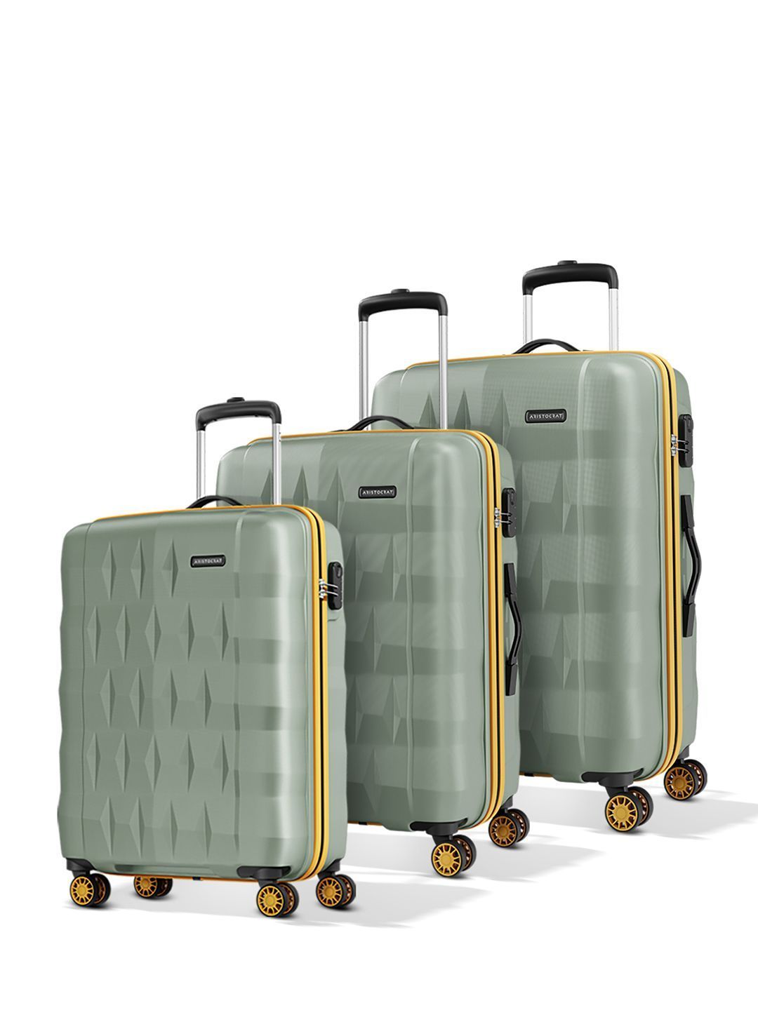 Aristocrat Comet Green Set of 3 Hard Luggage 56, 66 & 76cm