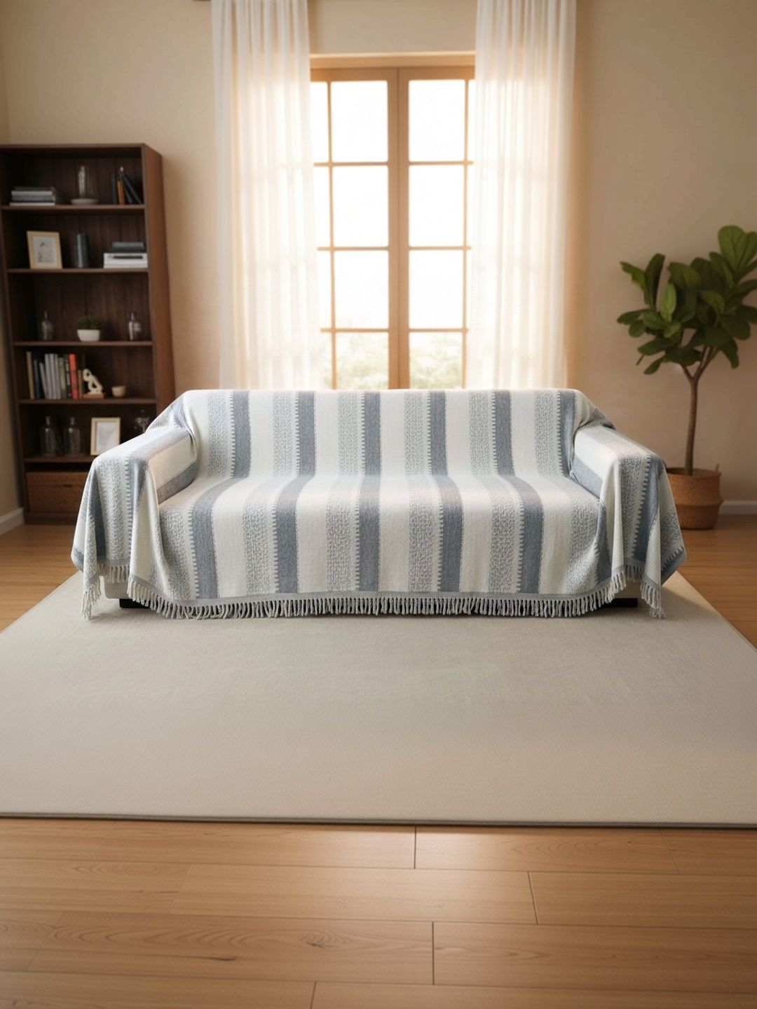 The Furnishing Tree Grey Striped 1 Piece Sofa Cover Without Arms-picture-45