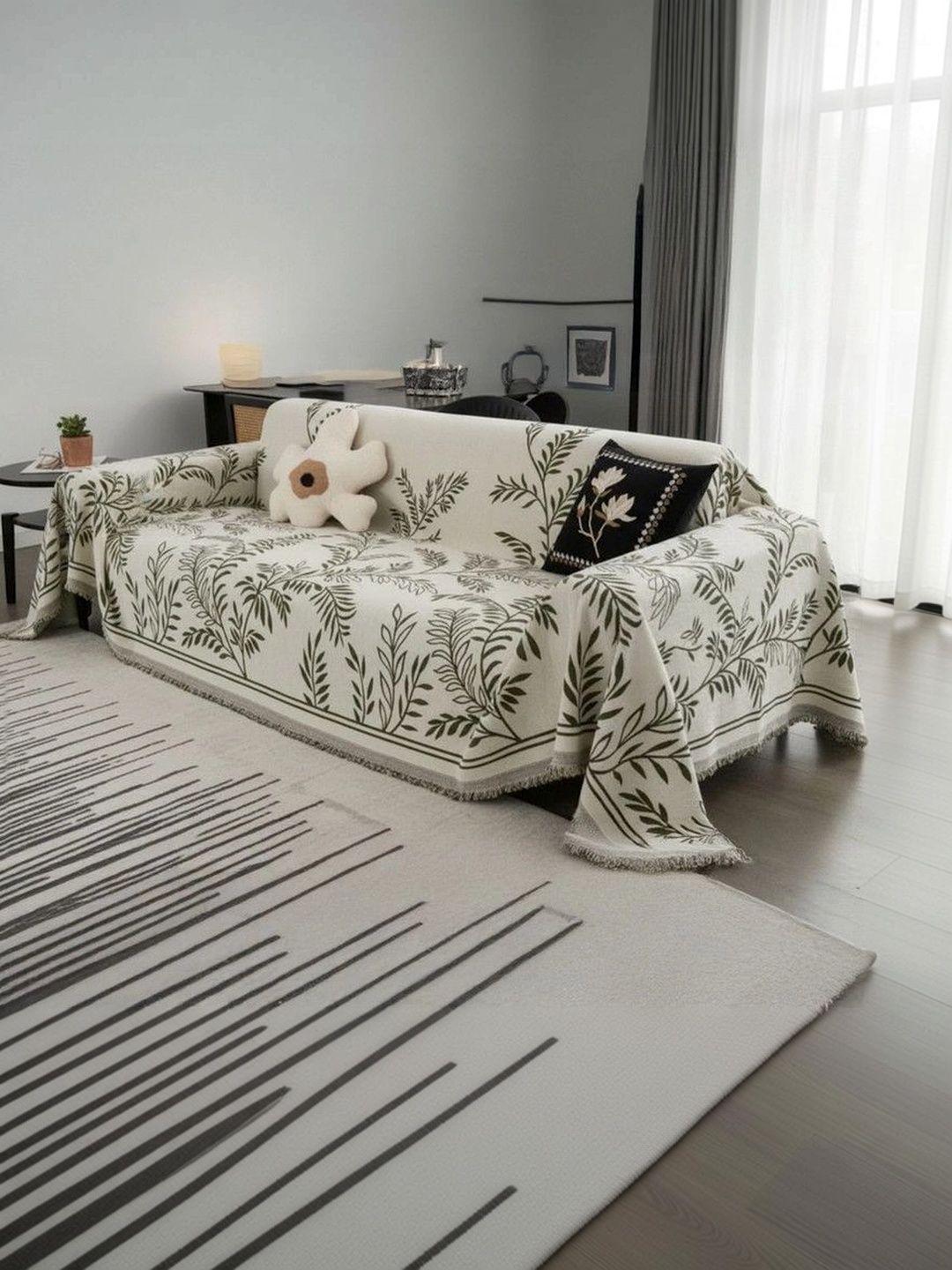 The Furnishing Tree Cream-Coloured Printed 1 Piece Sofa Cover Without Arms-picture-28