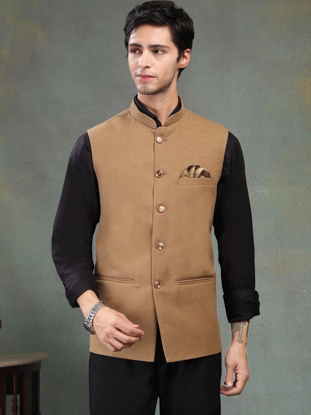 Badoliya & Sons Badoliya & Sons Pure Wool Woven Nehru Jackets