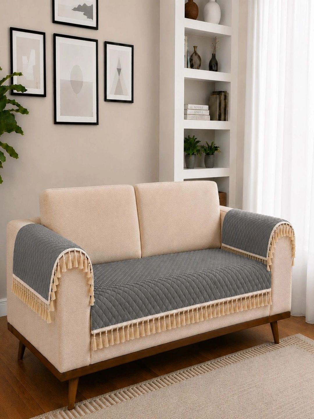 homefab india grey melange 3 piece sofa cover with arms