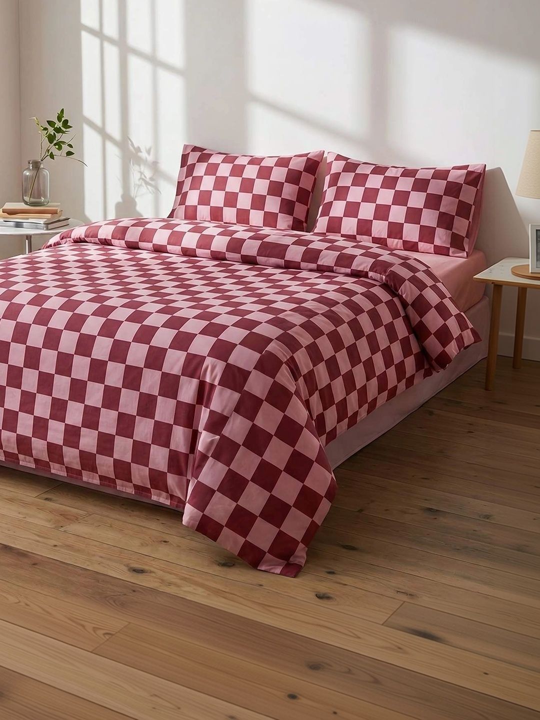Trendyol Burgundy & Pink Printed Duvet Cover With 2 Pillow Covers-picture-41