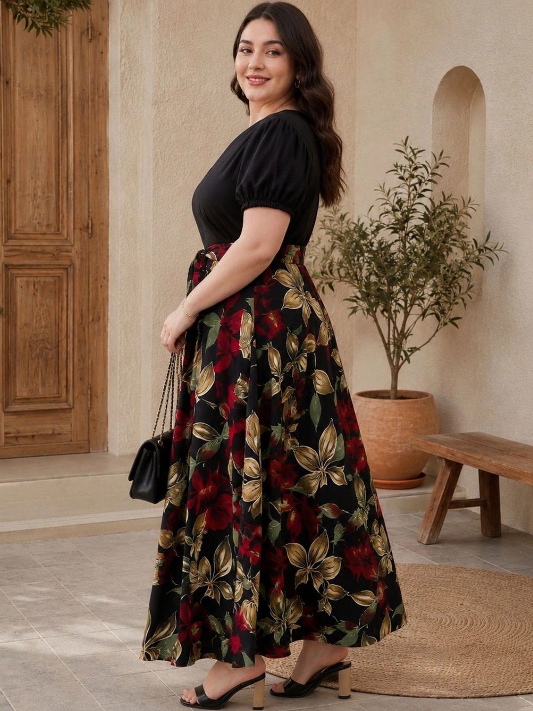 Sztori Floral Print Puff Sleeve Crepe A-Line Maxi Dress-picture-36