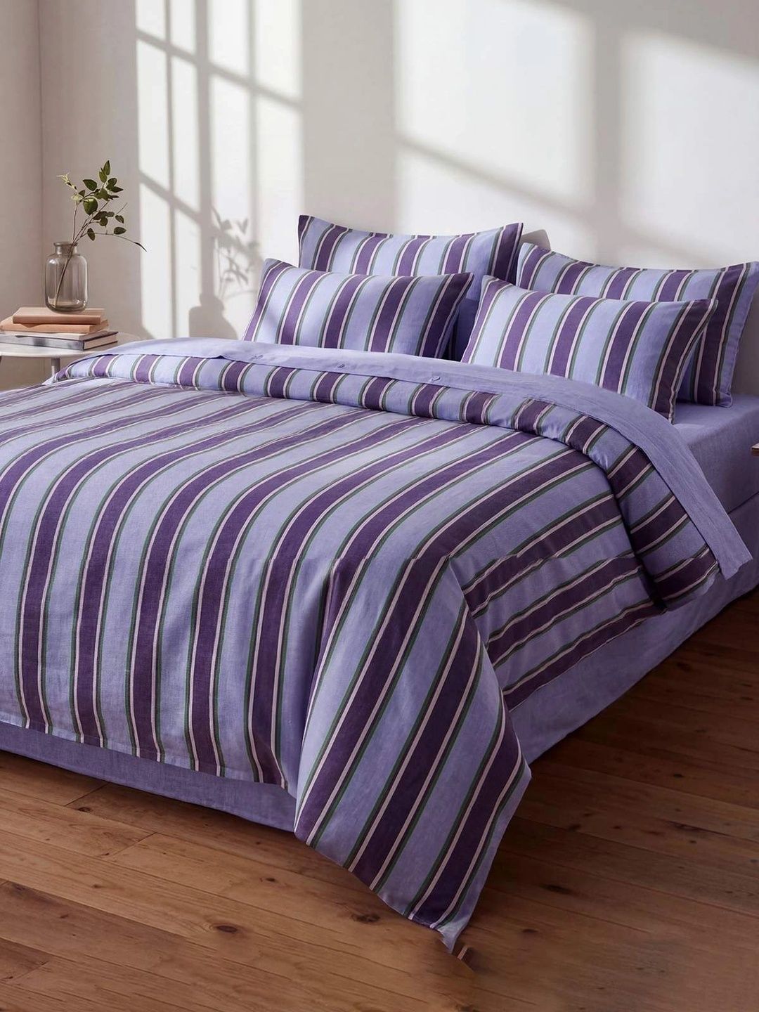 Trendyol Purple & Blue Striped Duvet Cover With 2 Pillow Covers-picture-34