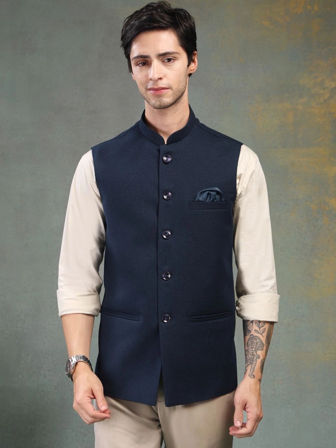 Badoliya & Sons Badoliya & Sons Pure Wool Woven Nehru Jackets