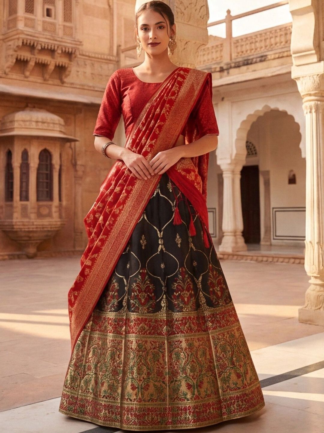 Anouk Rustic Semi-Stitched Lehenga & Unstitched Blouse With Dupatta-picture-7