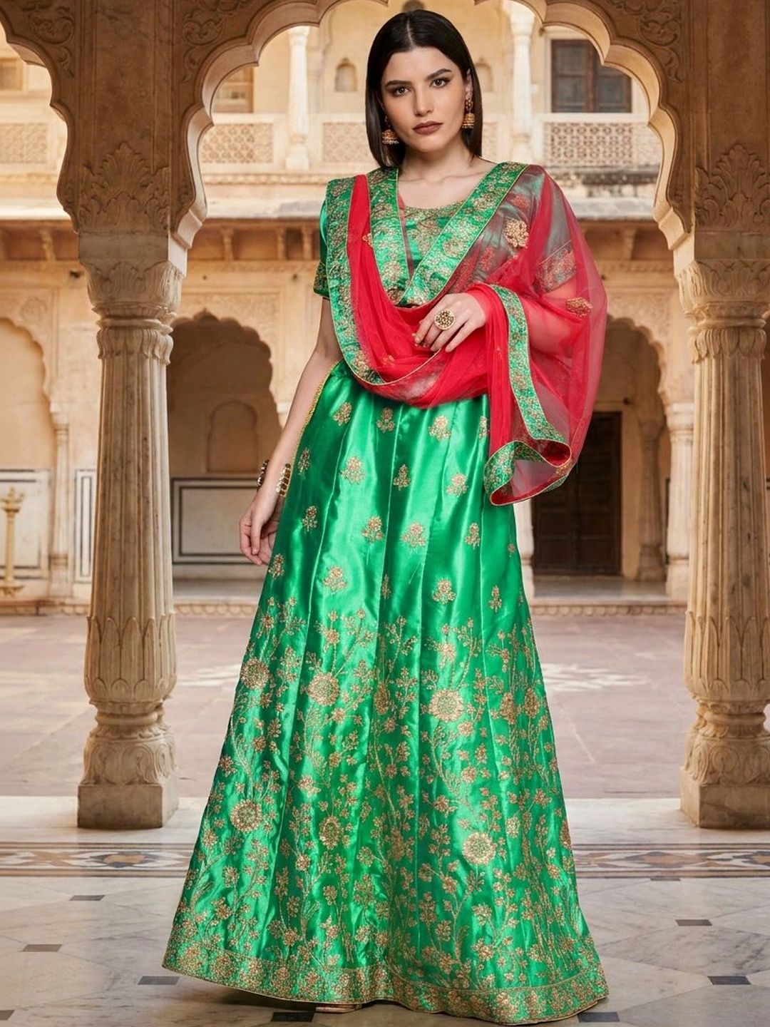 Anouk Rustic Embroidered Thread Work Semi-Stitched Lehenga & Unstitched Blouse With Dupatta-picture-8