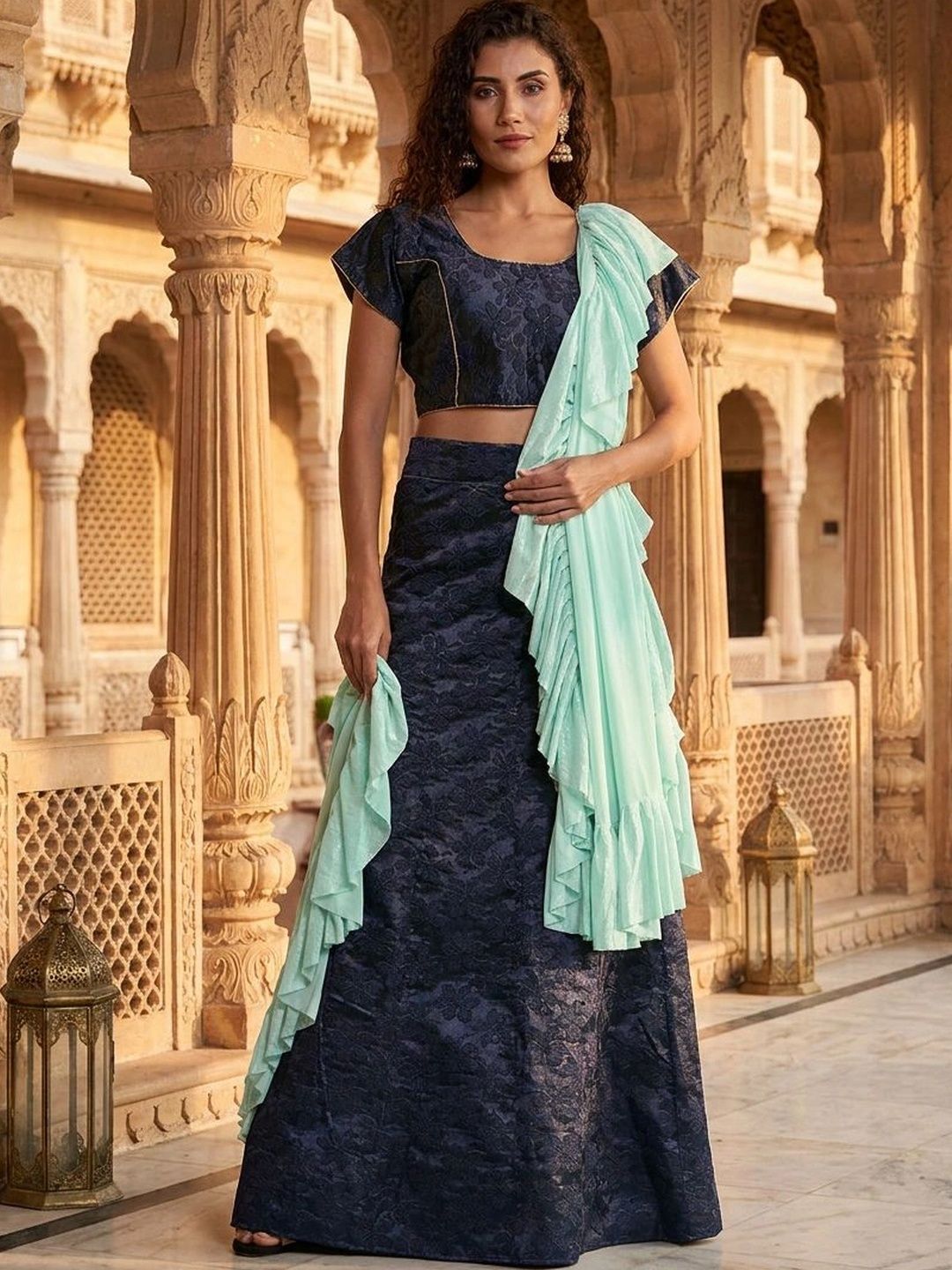 Anouk Rustic Semi-Stitched Lehenga & Unstitched Blouse With Dupatta-picture-9