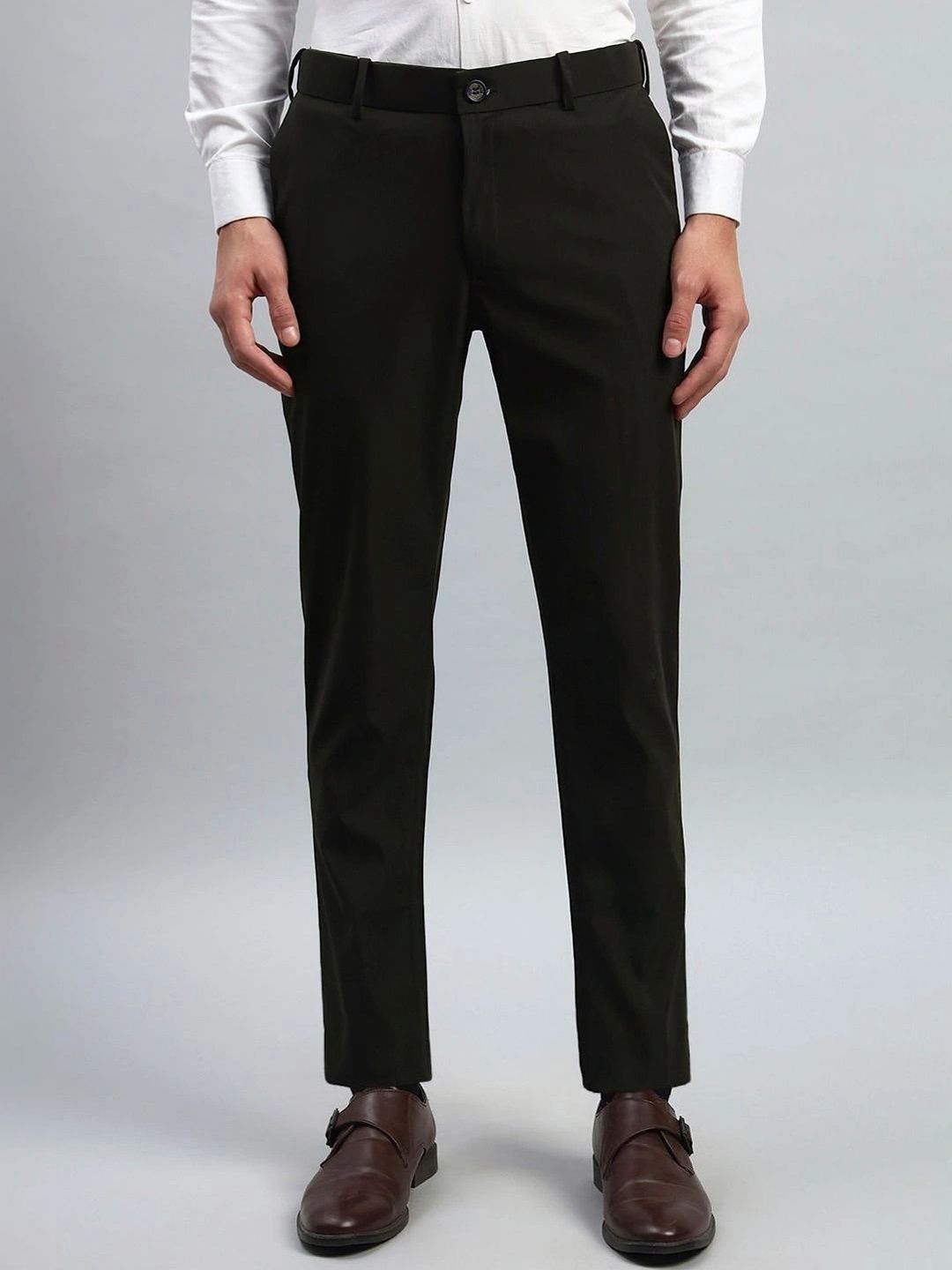 HERE&NOW Men Smart Slim Fit Easy Wash Trousers-picture-14
