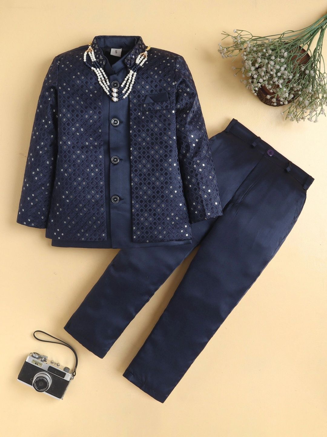 KALINI Boys Embroidered Mandarin Collar Sherwani-picture-0