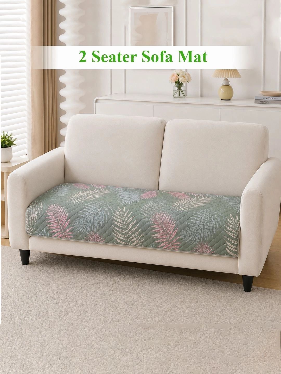 HOKIPO Green & Pink Printed 120 cm Sofa Cover Mat for 2 Seater-picture-46