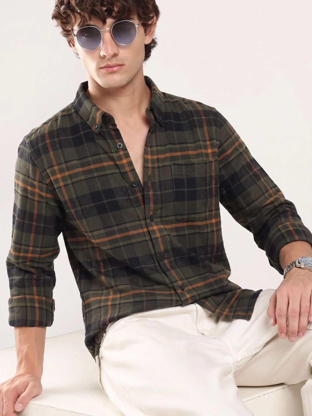 HERE&NOW HERE&NOW Men Slim Fit Tartan Checks Checked Casual Shirt