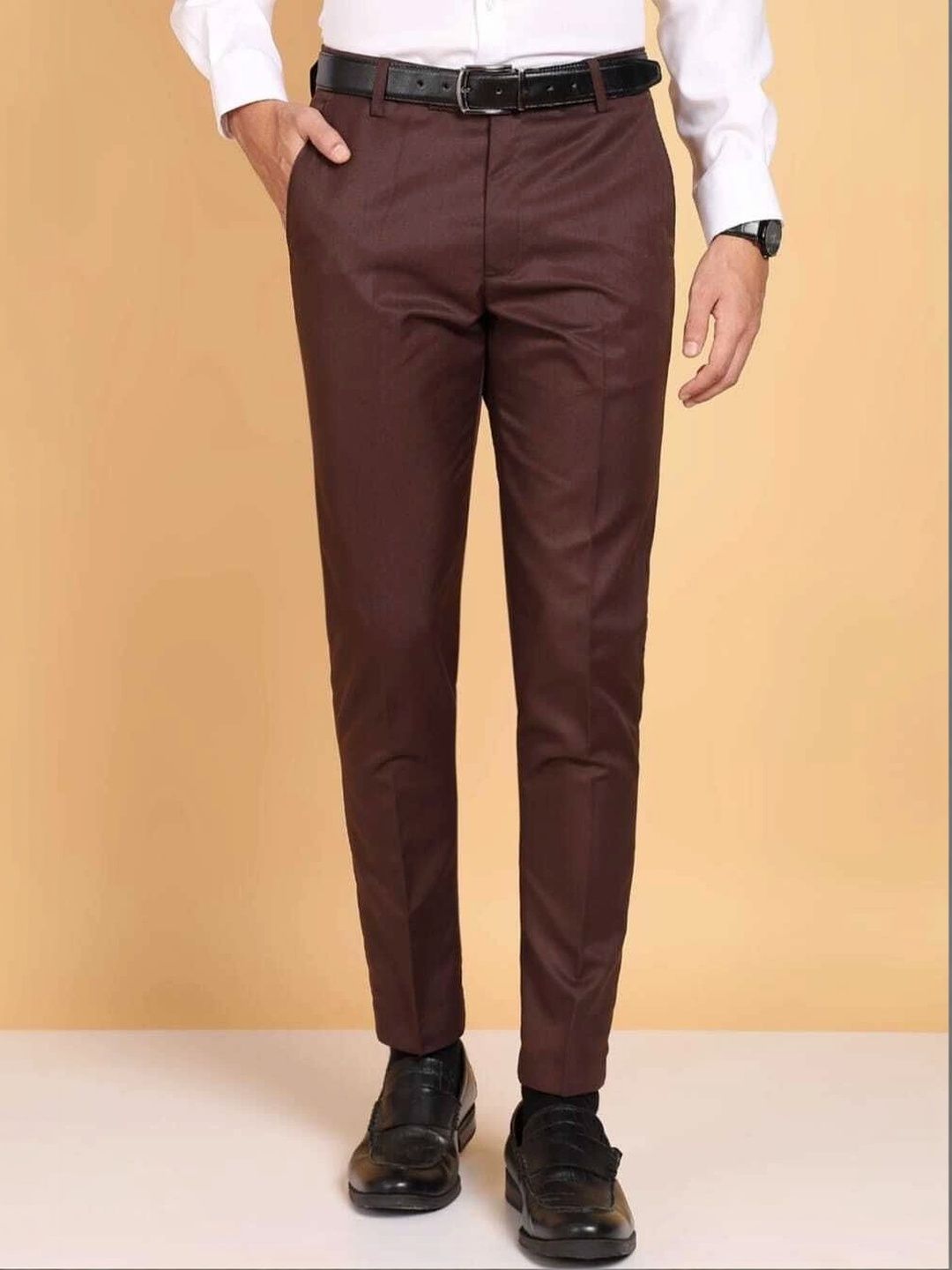 HERE&NOW Men Smart Slim Fit Easy Wash Trousers-picture-15