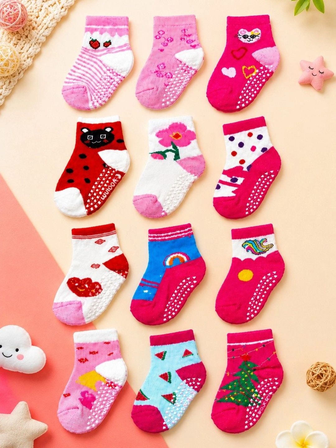 Nihvi Unisex Kids Pack of 4 Cotton Blend Assorted Patterned Ankle Length Socks-picture-16
