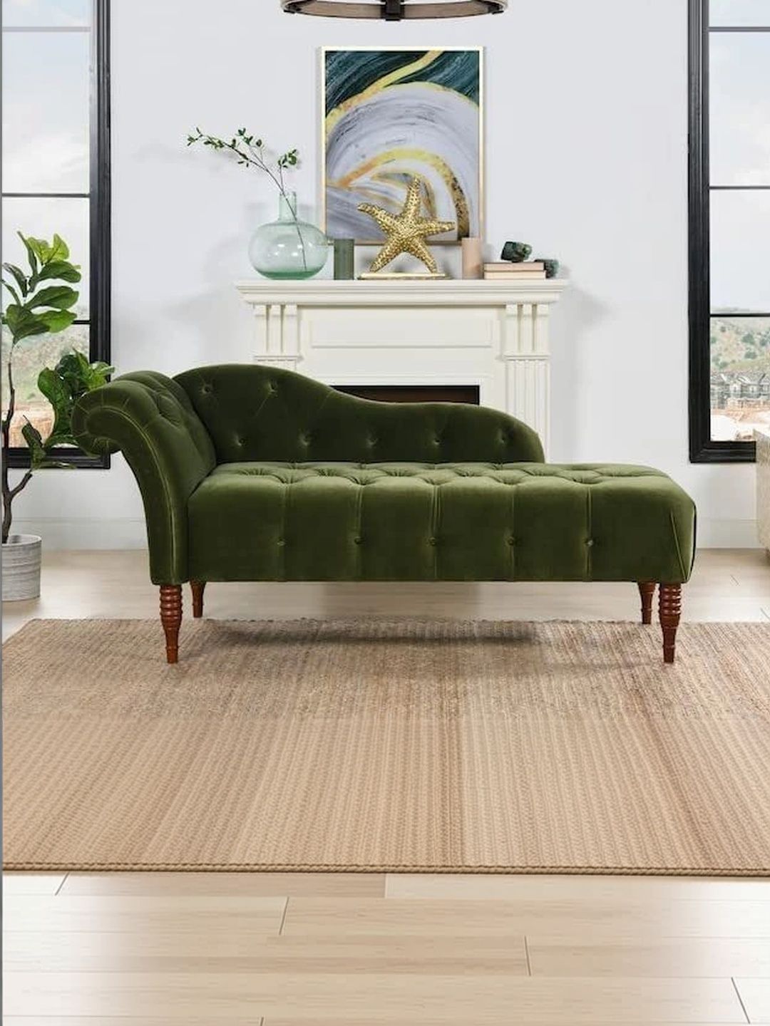 INDIAWOODMART Green Self Design Sheesham Wood Lounge Chair-picture-45