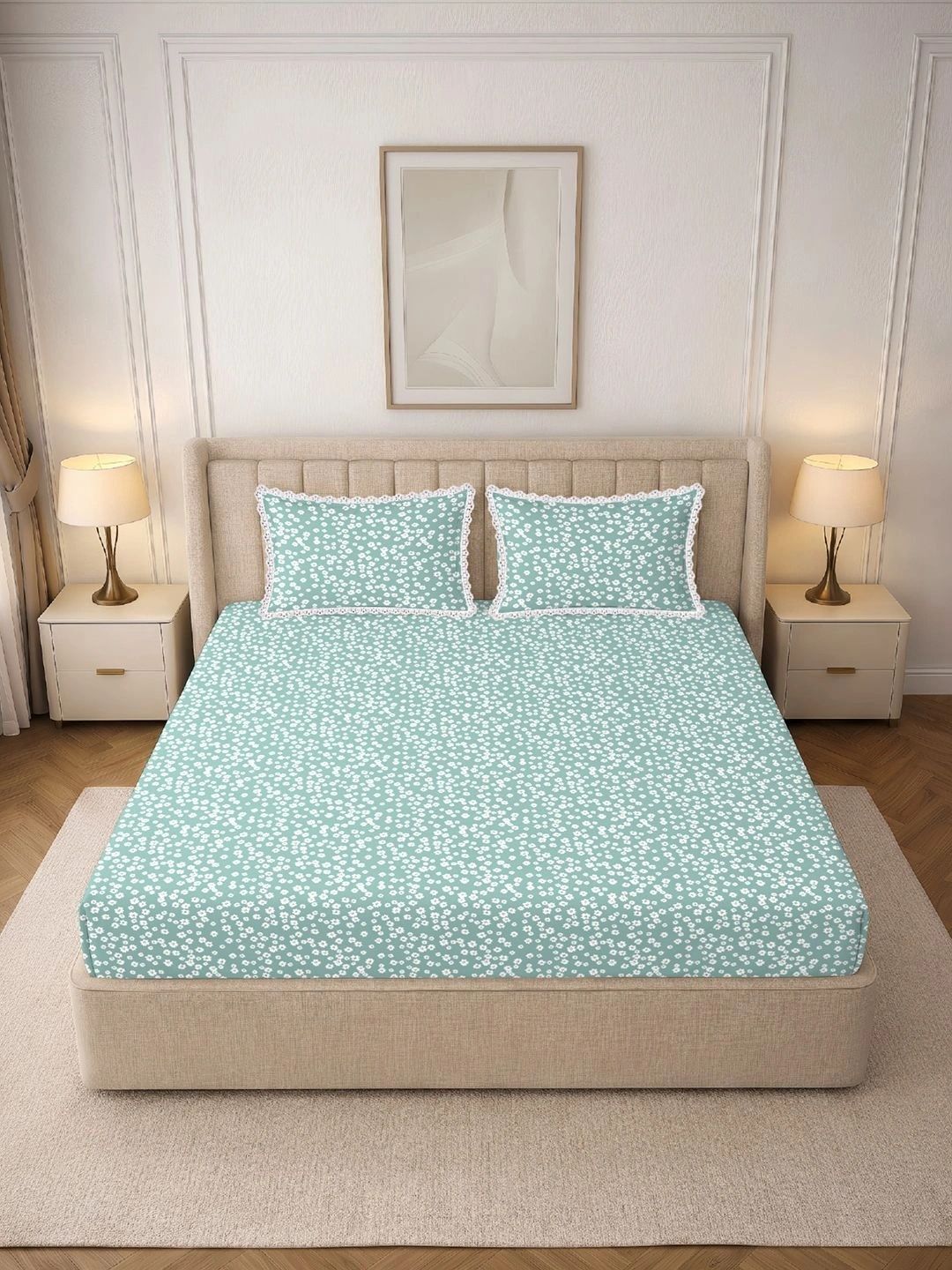 MORADO Grey & White Floral 130 TC Bedsheet with 2 Pillow Covers-picture-14
