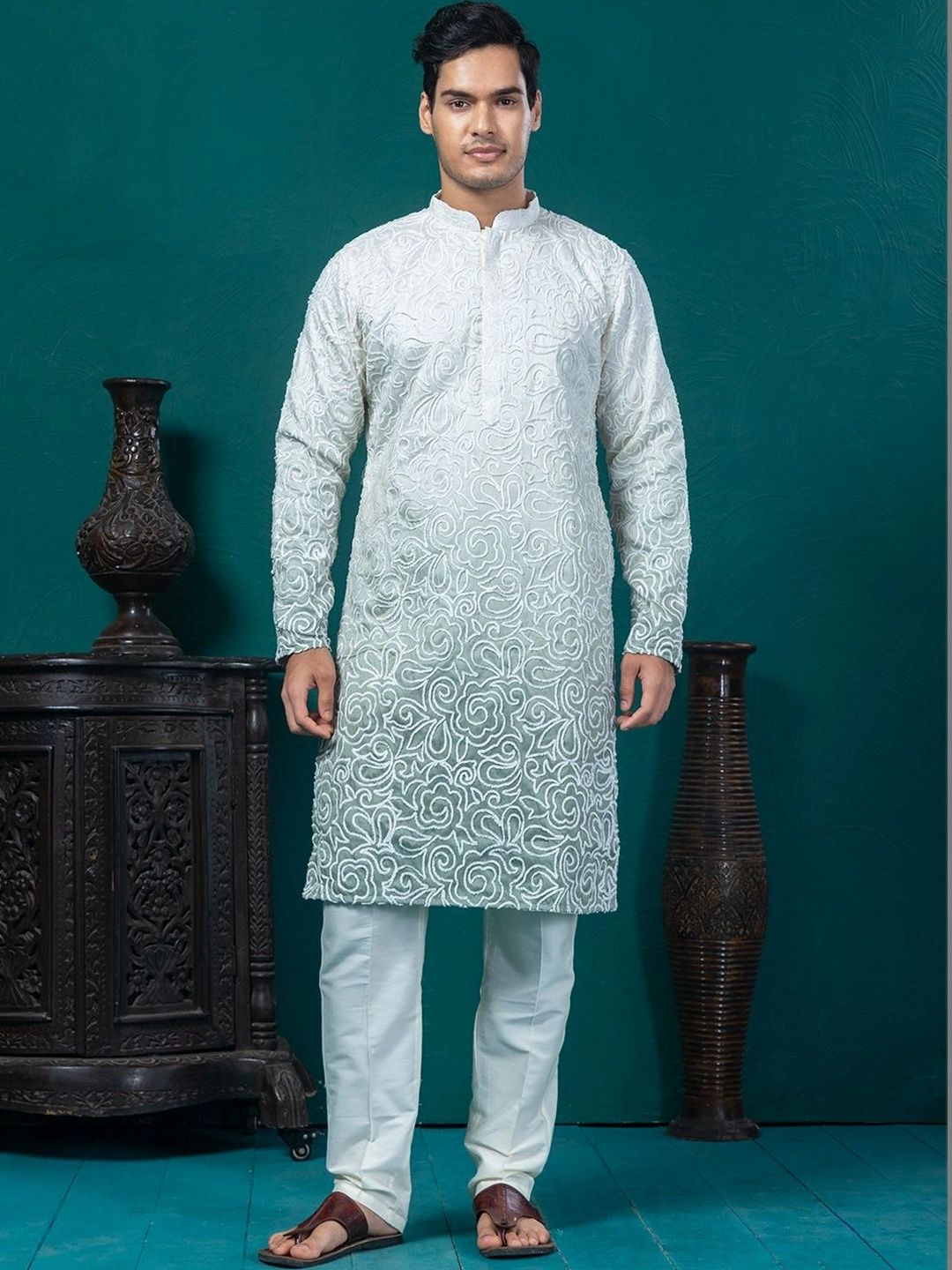 EKYAA Men Ethnic Motifs Embroidered Thread Work Kurta-picture-40
