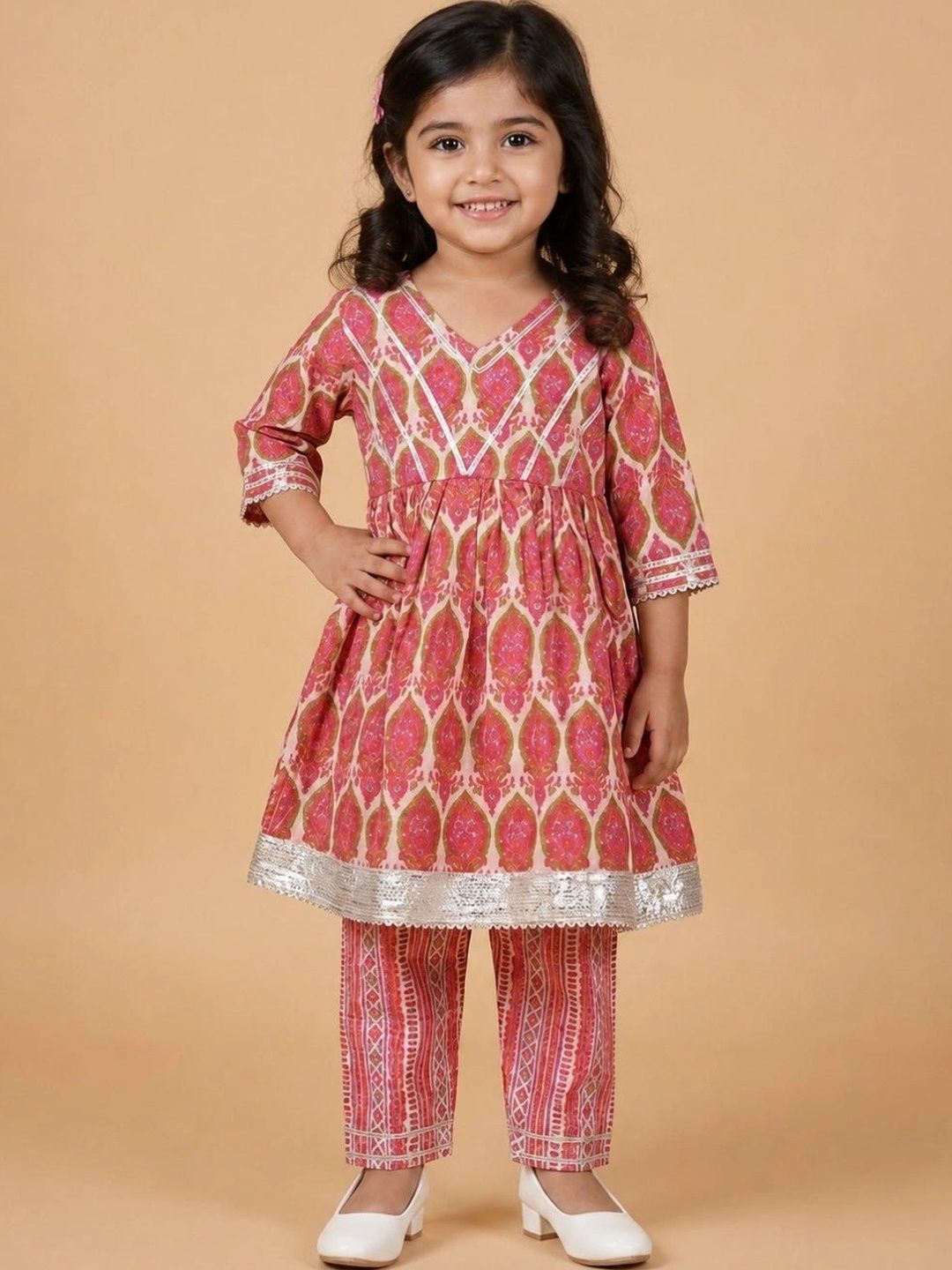 The Mom Store Girls Ethnic Motifs Printed Empire Pure Cotton Kurti with Trousers-picture-26